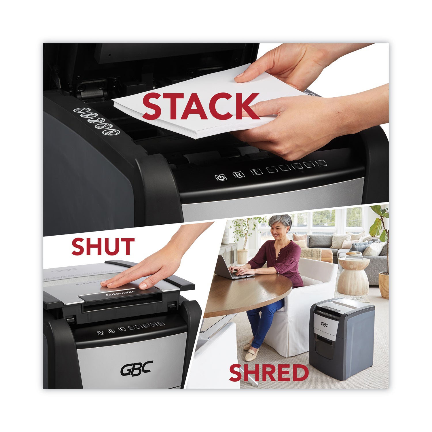 GBC® AutoFeed+ 100X Super Cross-Cut Home Office Shredder, 100 Auto/8 Manual Sheet Capacity