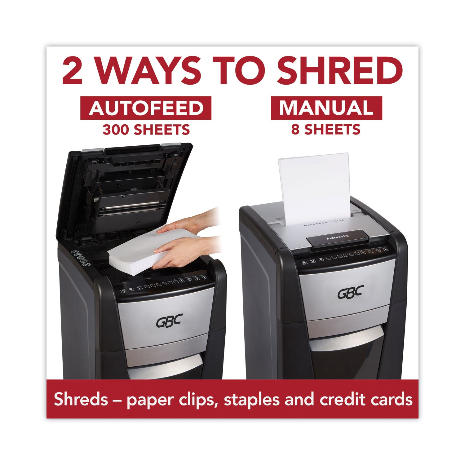 GBC® AutoFeed+ 300M Micro-Cut Office Shredder, 300 Auto/8 Manual Sheet Capacity