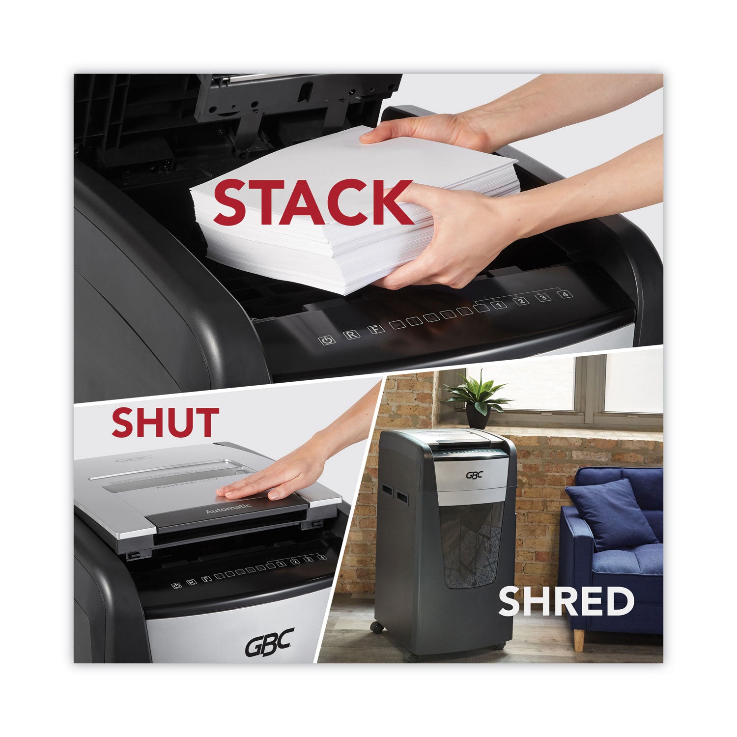 GBC® AutoFeed+ 600X Super Cross-Cut Office Shredder, 600 Auto/15 Manual Sheet Capacity