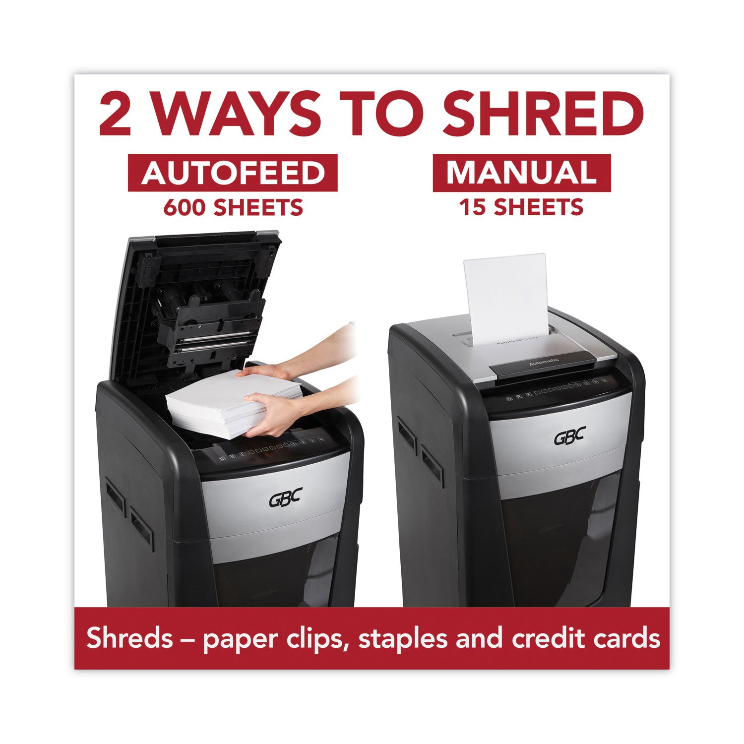 GBC® AutoFeed+ 600X Super Cross-Cut Office Shredder, 600 Auto/15 Manual Sheet Capacity