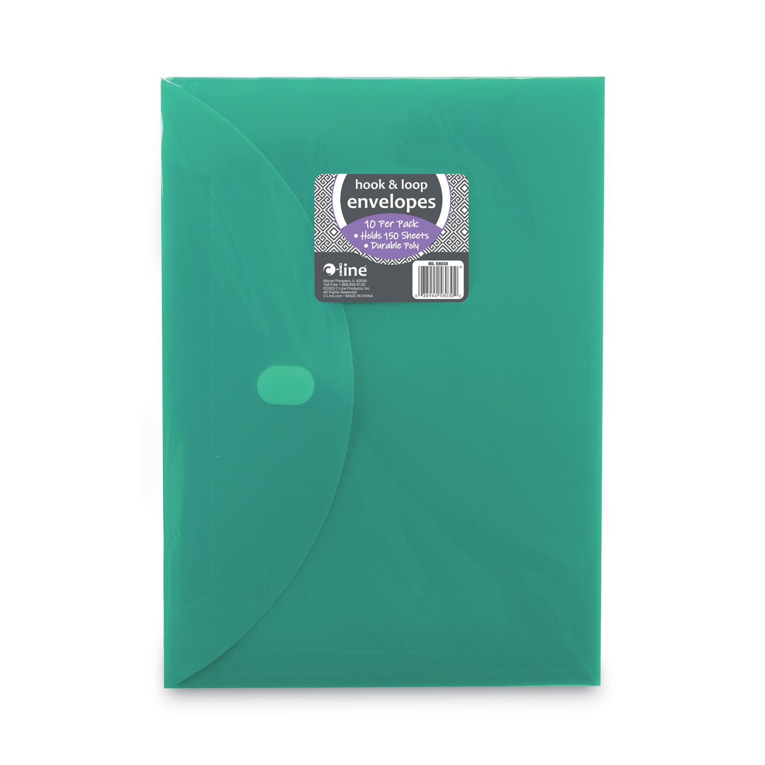 C-Line® Reusable Poly Envelope, Hook/Loop Closure, 8.5 x 11, Assorted Colors, 10/Pack