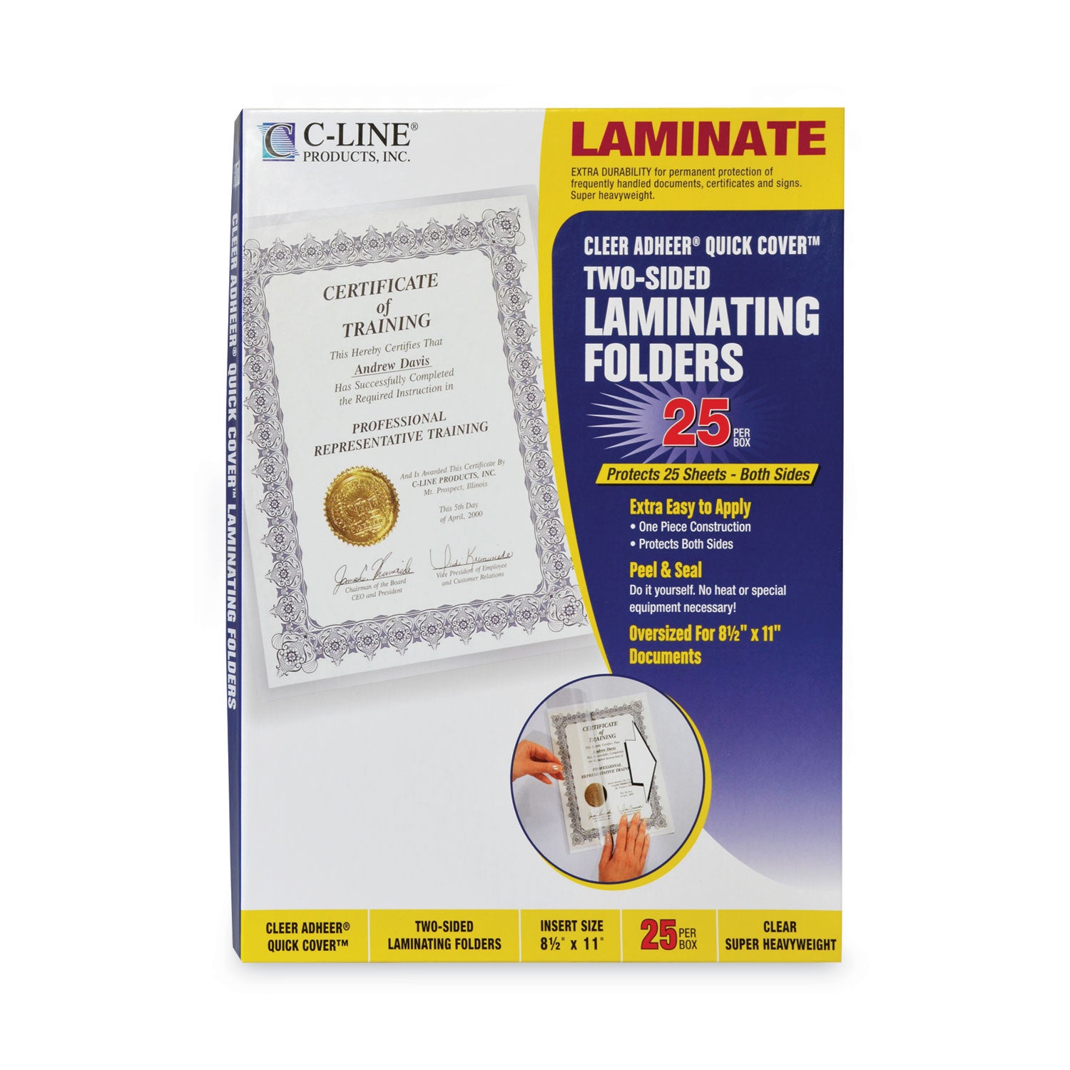 C-Line® Quick Cover Laminating Pockets, 12 mil, 9.13" x 11.5", Gloss Clear, 25/Box