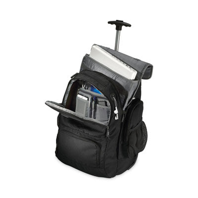 Rolling Backpack, Fits Devices Up to 15.6", Polyester, 14 x 8 x 21, Black/Charcoal Flipcost Flipcost