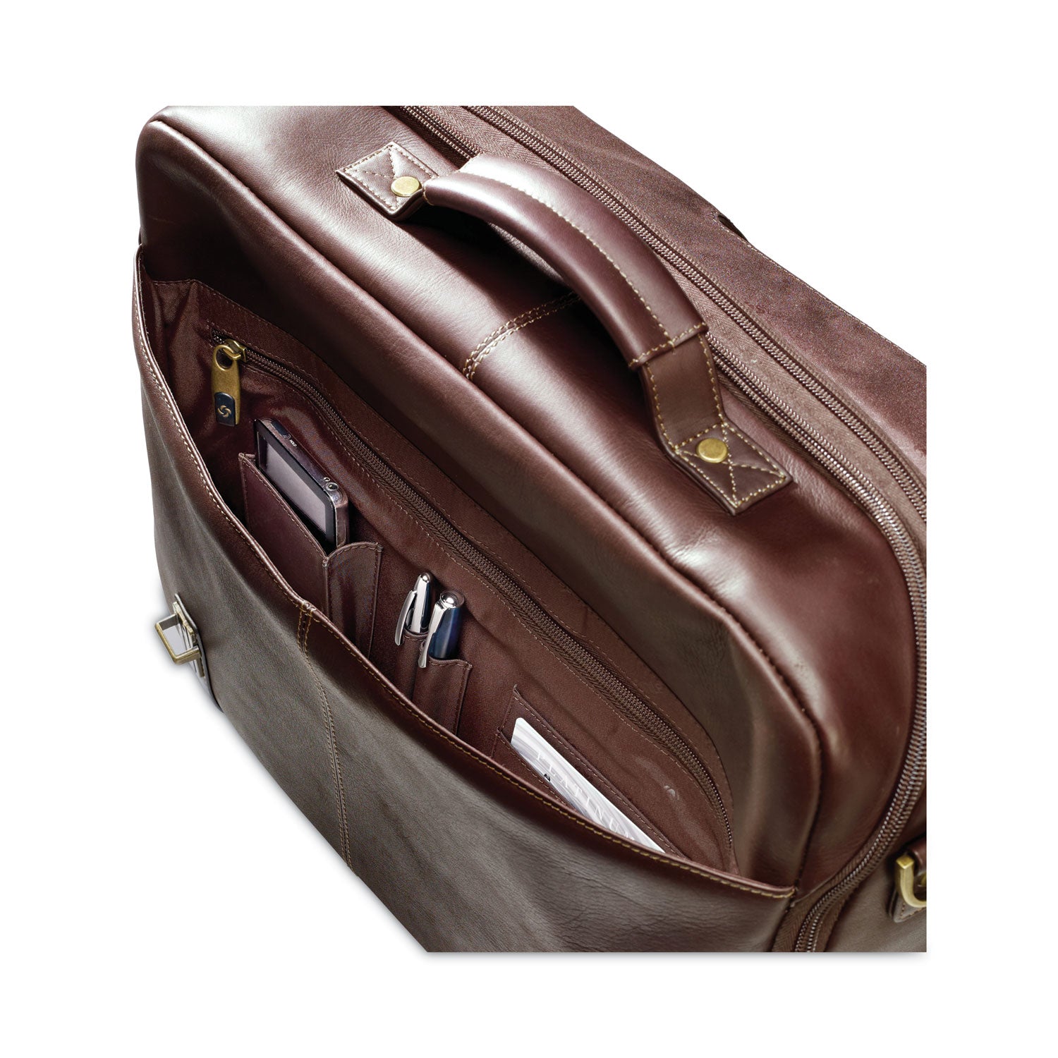 Samsonite® Leather Flapover Case, Fits Devices Up to 15.6", Leather, 16 x 6 x 13, Brown