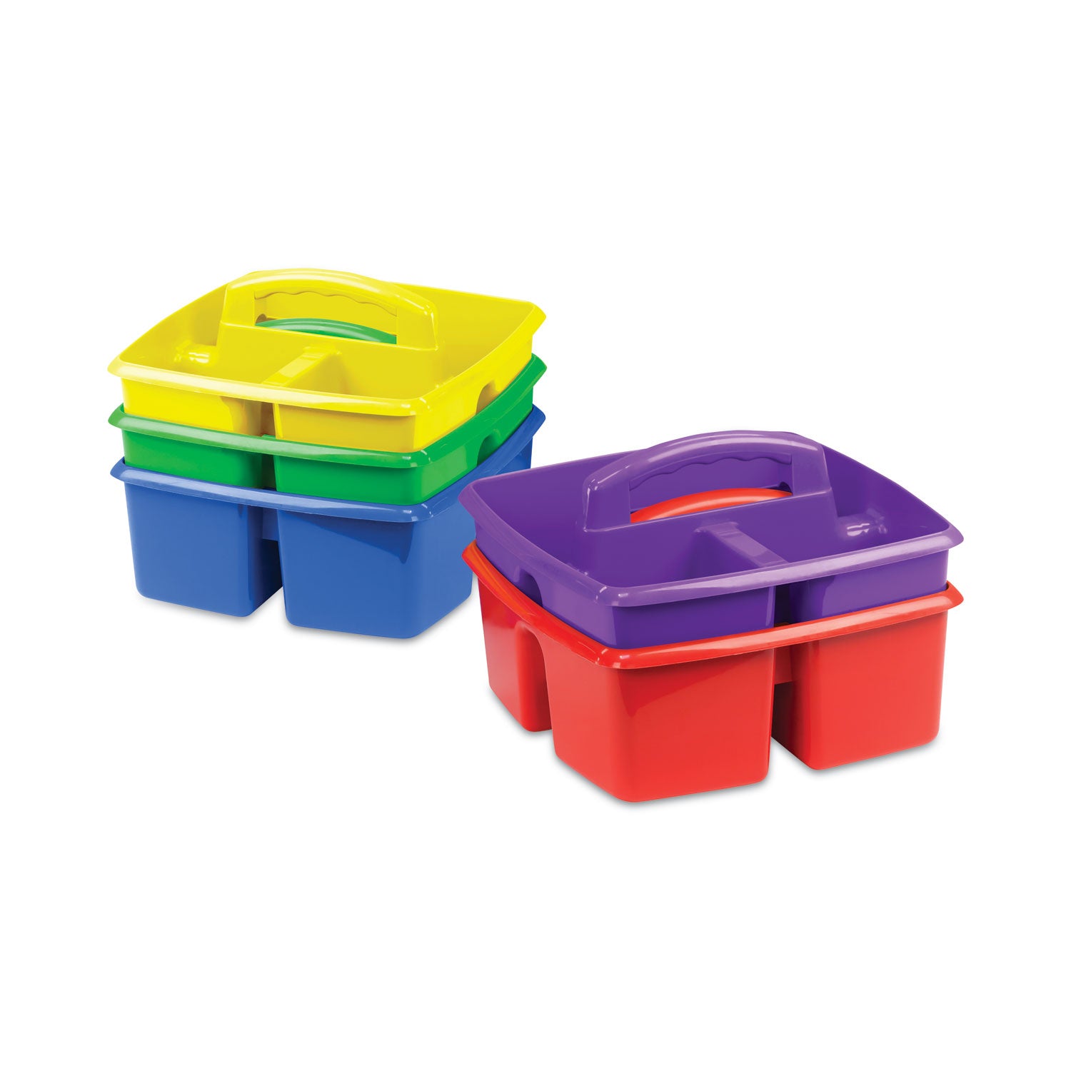 Storex Small Art Caddies, 3 Sections, 9.25" x 9.25" x 5.25", Assorted Colors, 5/Pack