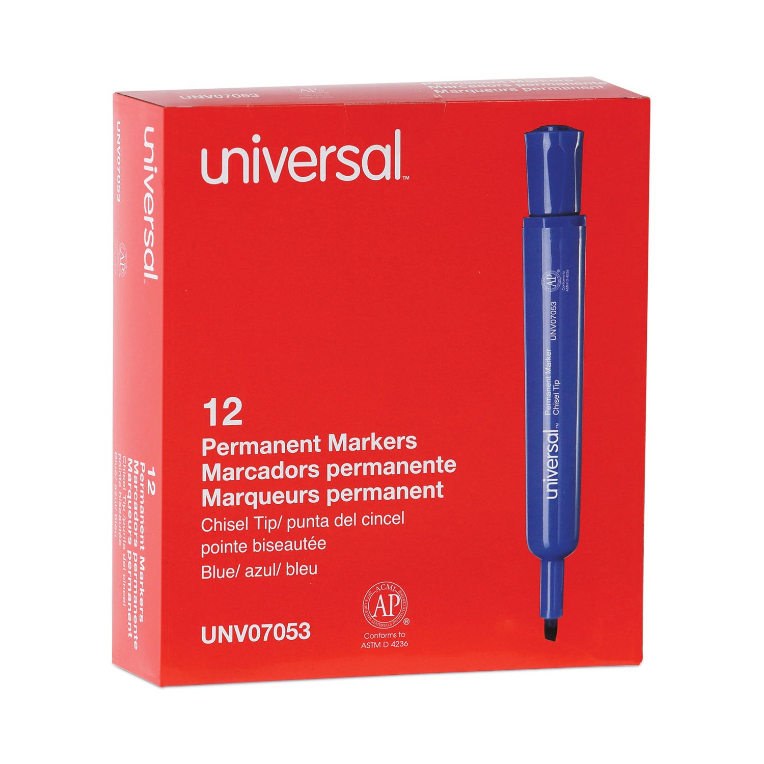 Universal™ Chisel Tip Permanent Marker, Broad Chisel Tip, Blue, Dozen