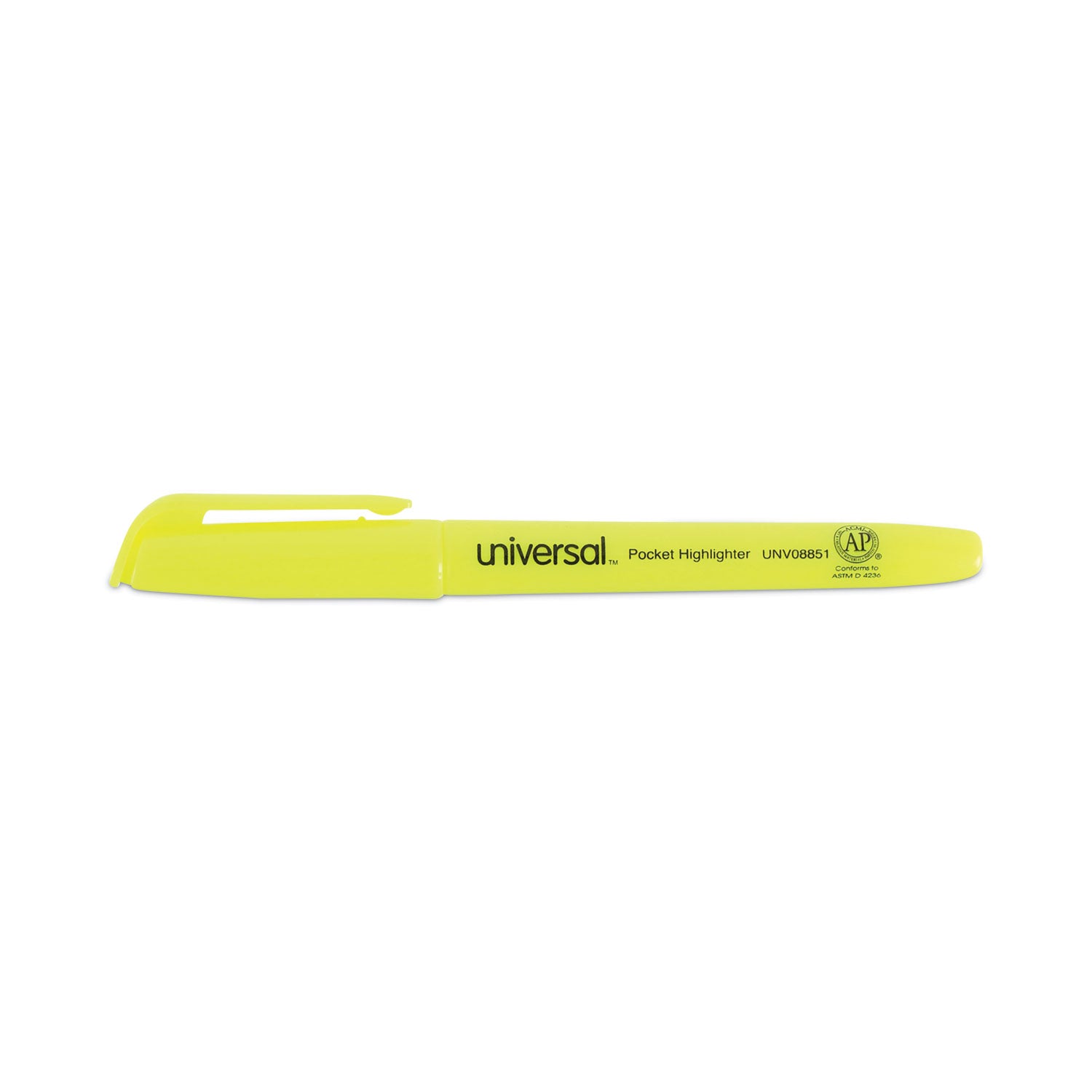 Universal™ Pocket Highlighters, Fluorescent Yellow Ink, Chisel Tip, Yellow Barrel, Dozen