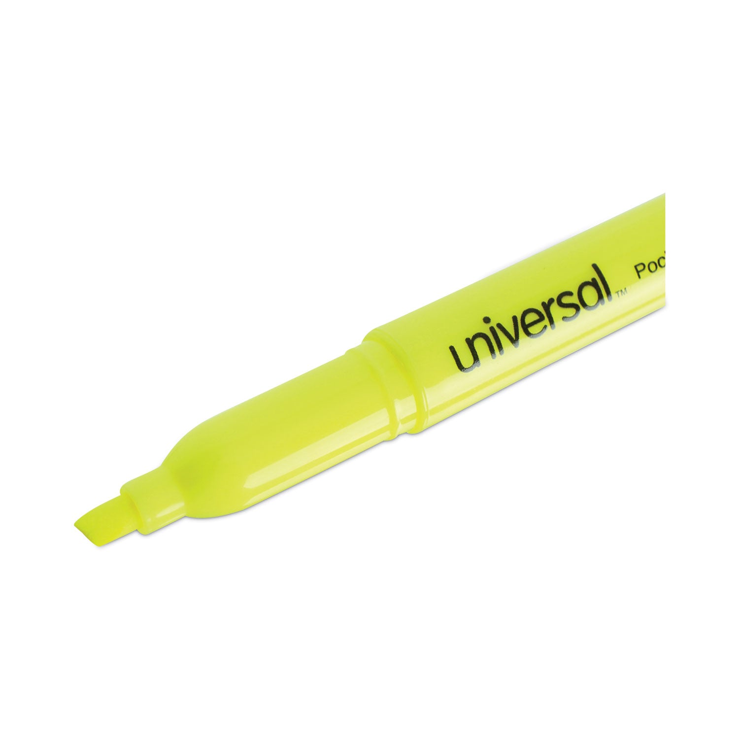 Universal™ Pocket Highlighters, Fluorescent Yellow Ink, Chisel Tip, Yellow Barrel, Dozen