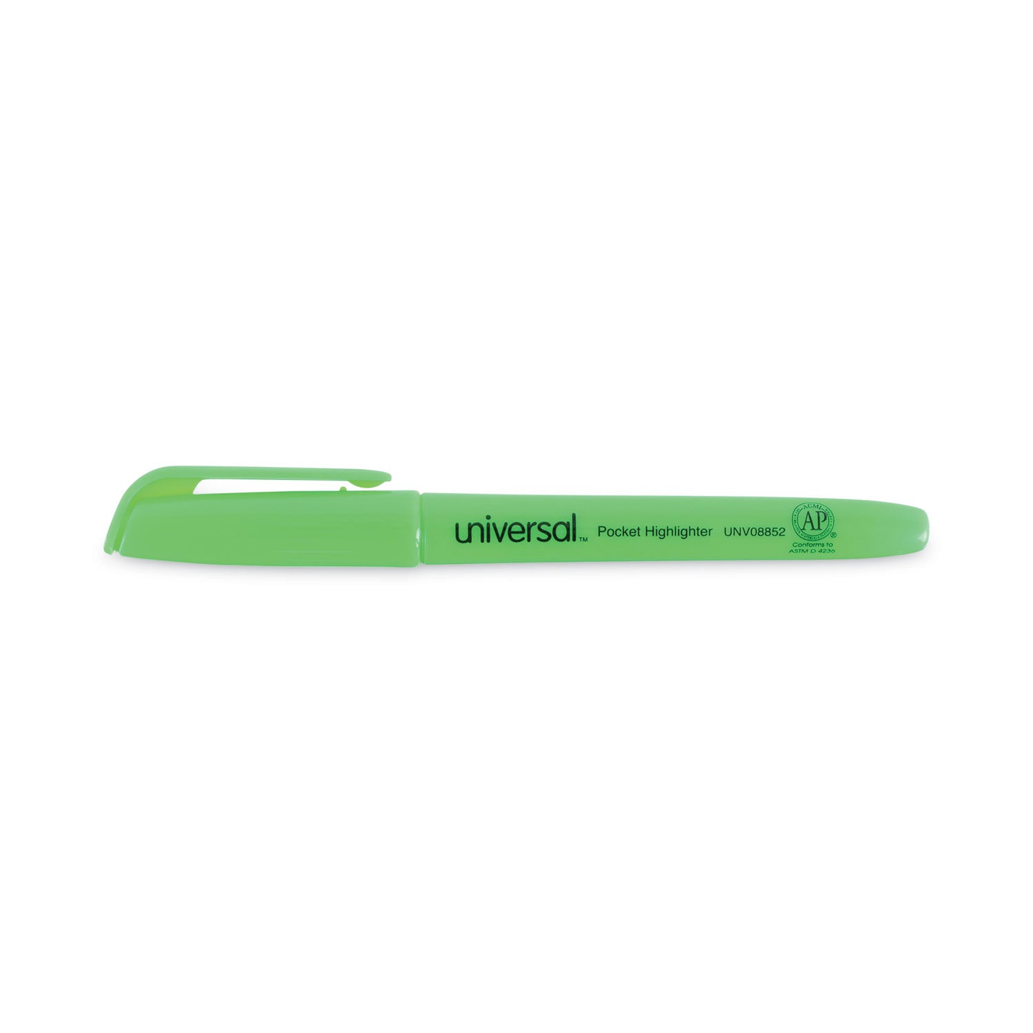 Universal™ Pocket Highlighters, Fluorescent Green Ink, Chisel Tip, Green Barrel, Dozen