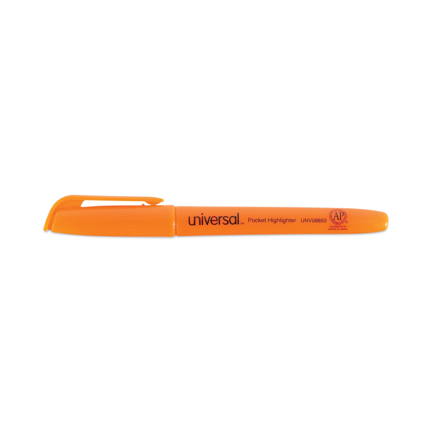 Universal™ Pocket Highlighters, Fluorescent Orange Ink, Chisel Tip, Orange Barrel, Dozen