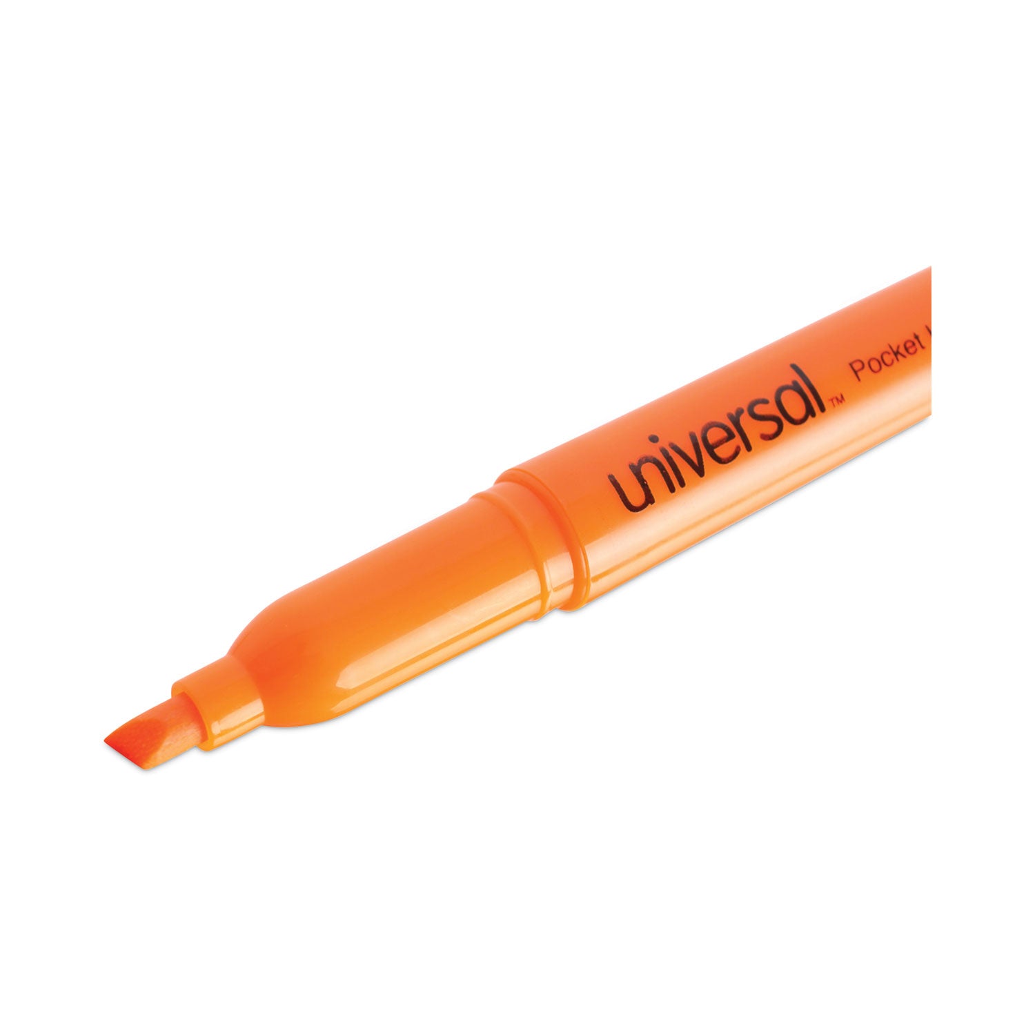 Universal™ Pocket Highlighters, Fluorescent Orange Ink, Chisel Tip, Orange Barrel, Dozen