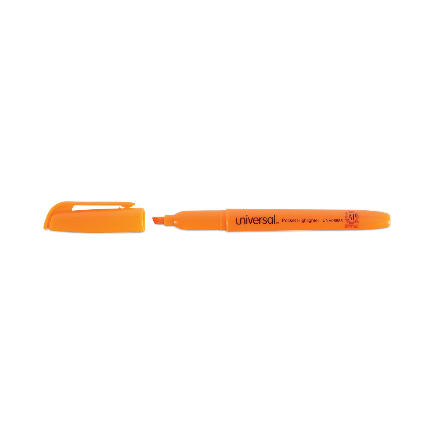 Universal™ Pocket Highlighters, Fluorescent Orange Ink, Chisel Tip, Orange Barrel, Dozen