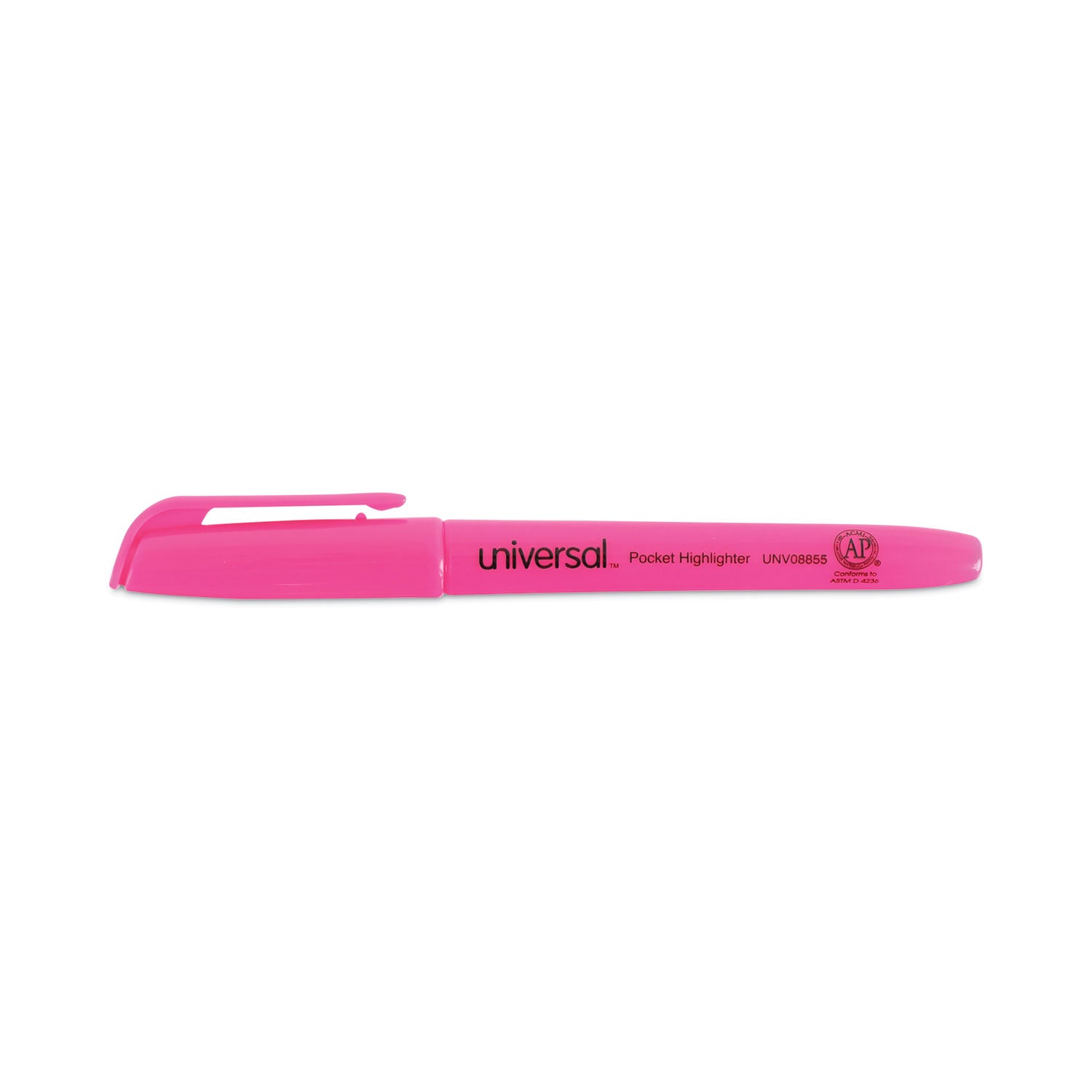 Universal™ Pocket Highlighters, Fluorescent Pink Ink, Chisel Tip, Pink Barrel, Dozen