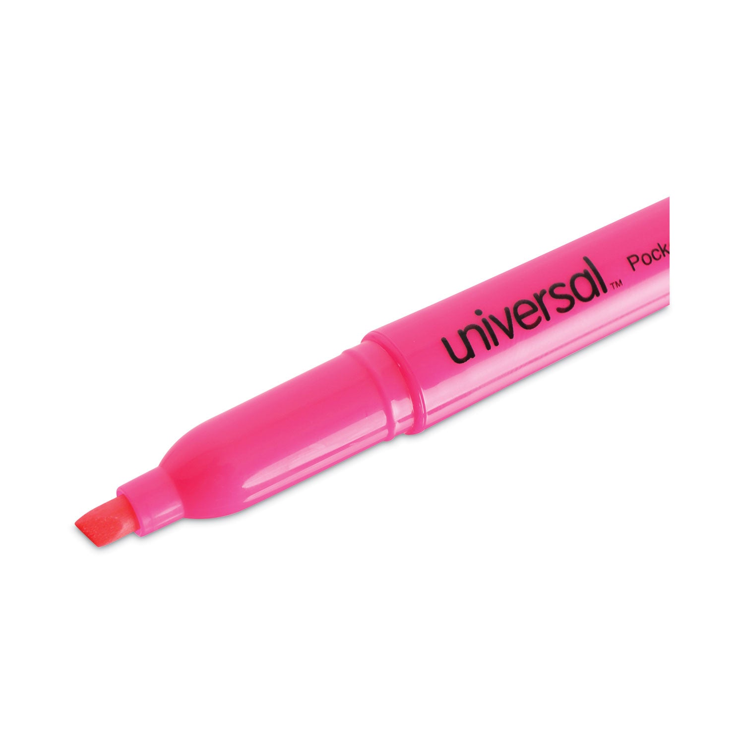 Universal™ Pocket Highlighters, Fluorescent Pink Ink, Chisel Tip, Pink Barrel, Dozen