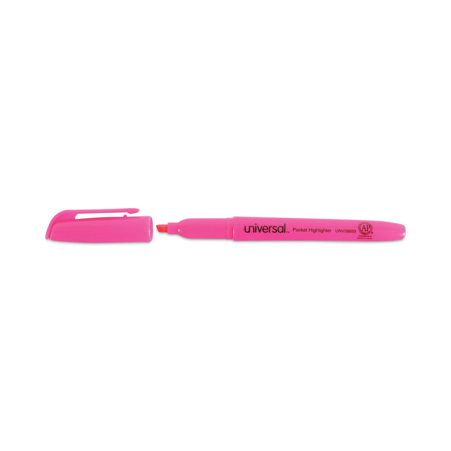 Universal™ Pocket Highlighters, Fluorescent Pink Ink, Chisel Tip, Pink Barrel, Dozen