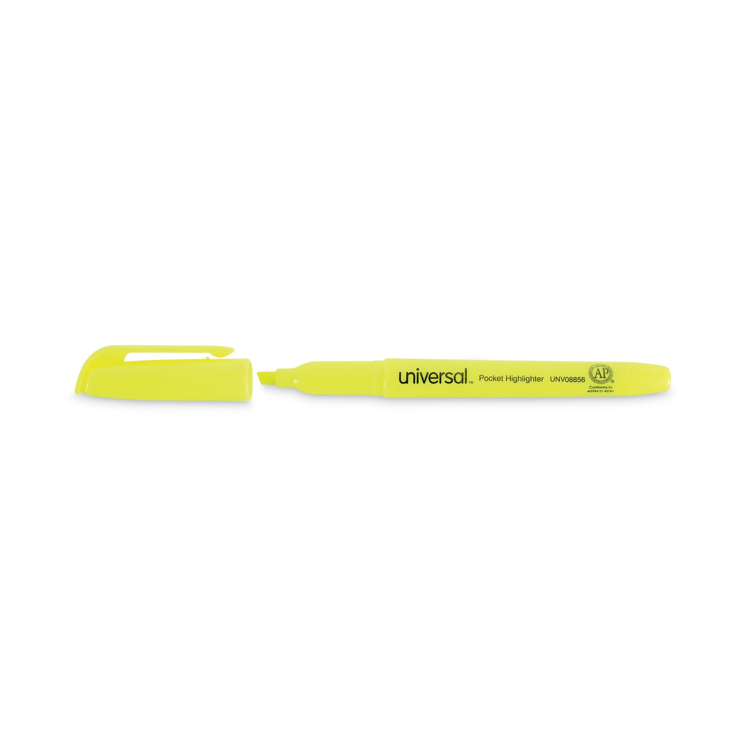 Universal™ Pocket Highlighter Value Pack, Fluorescent Yellow Ink, Chisel Tip, Yellow Barrel, 36/Pack