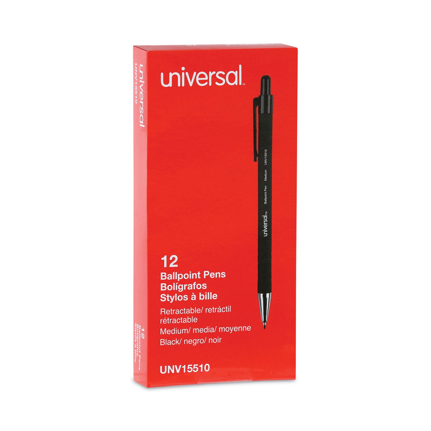 Universal™ Ballpoint Pen, Retractable, Medium 1 mm, Black Ink, Black Barrel, Dozen