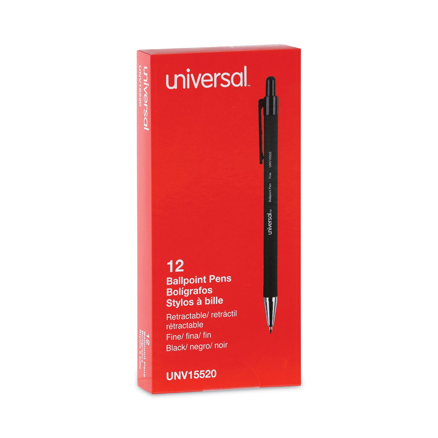 Universal™ Ballpoint Pen, Retractable, Fine 0.7 mm, Black Ink, Black Barrel, Dozen