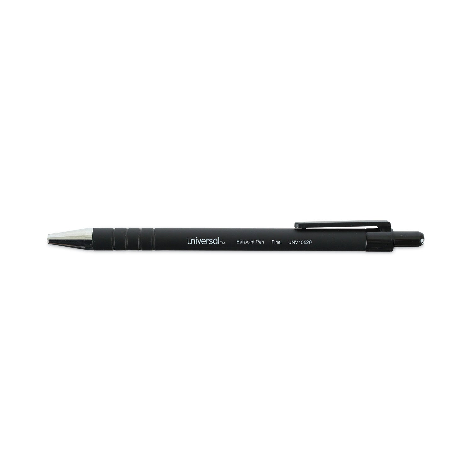 Universal™ Ballpoint Pen, Retractable, Fine 0.7 mm, Black Ink, Black Barrel, Dozen