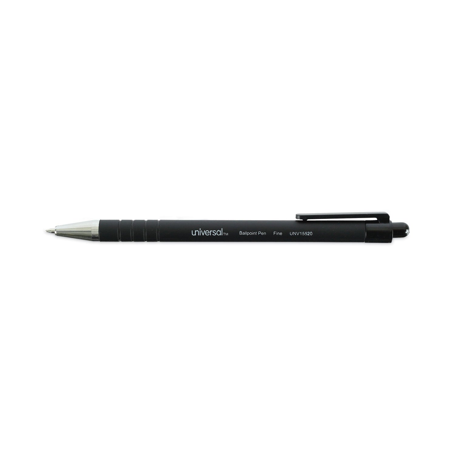 Universal™ Ballpoint Pen, Retractable, Fine 0.7 mm, Black Ink, Black Barrel, Dozen