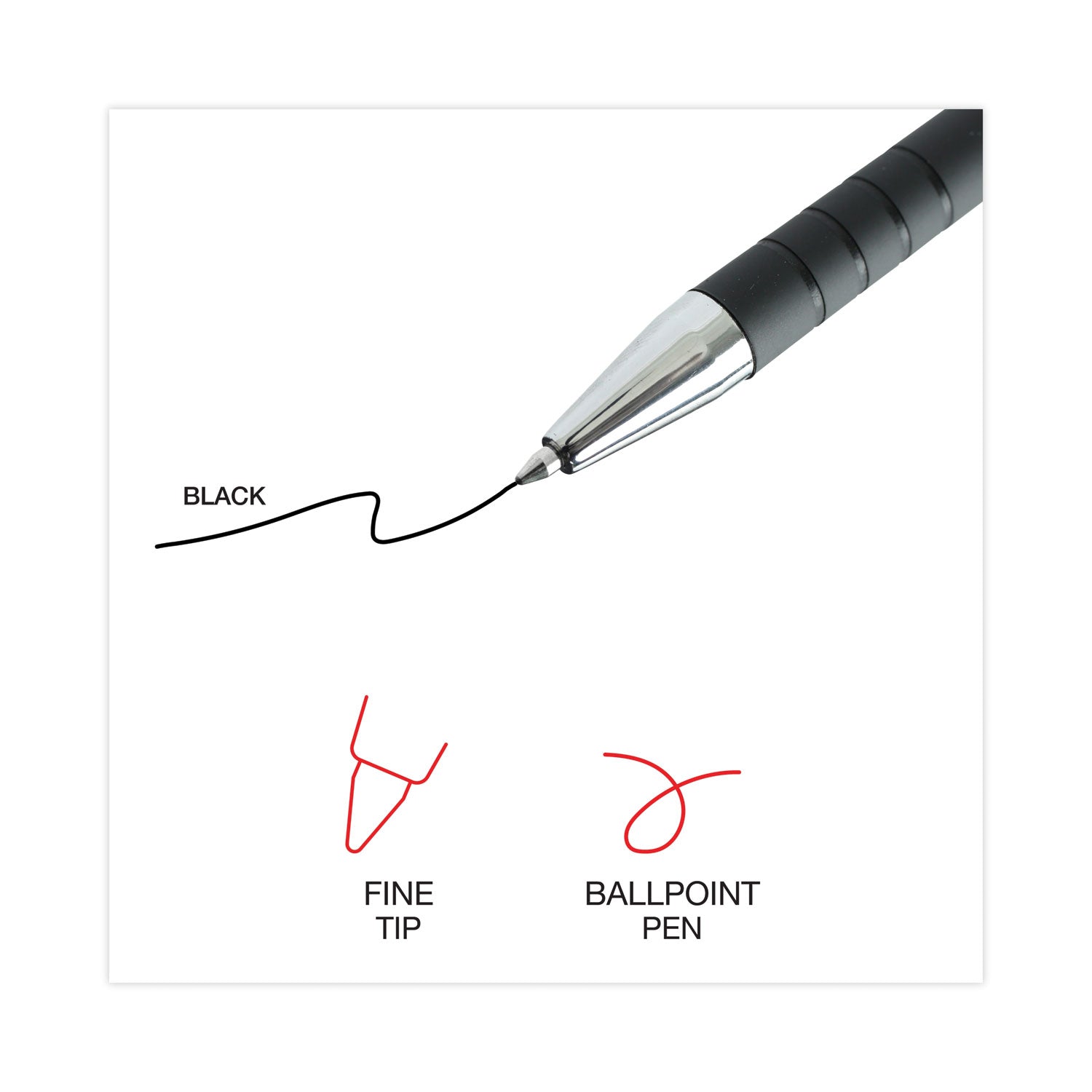 Universal™ Ballpoint Pen, Retractable, Fine 0.7 mm, Black Ink, Black Barrel, Dozen