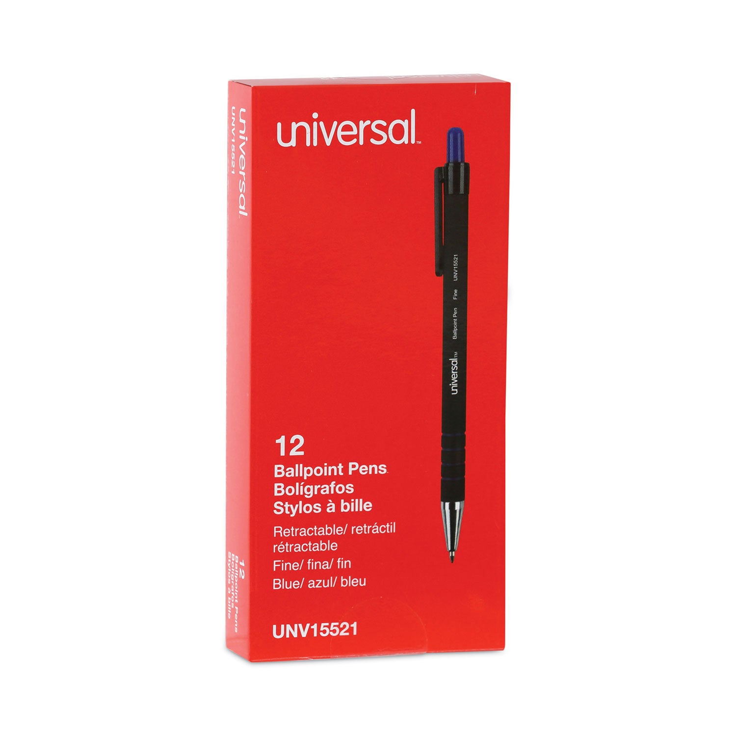 Universal™ Ballpoint Pen, Retractable, Fine 0.7 mm, Blue Ink, Blue Barrel, Dozen