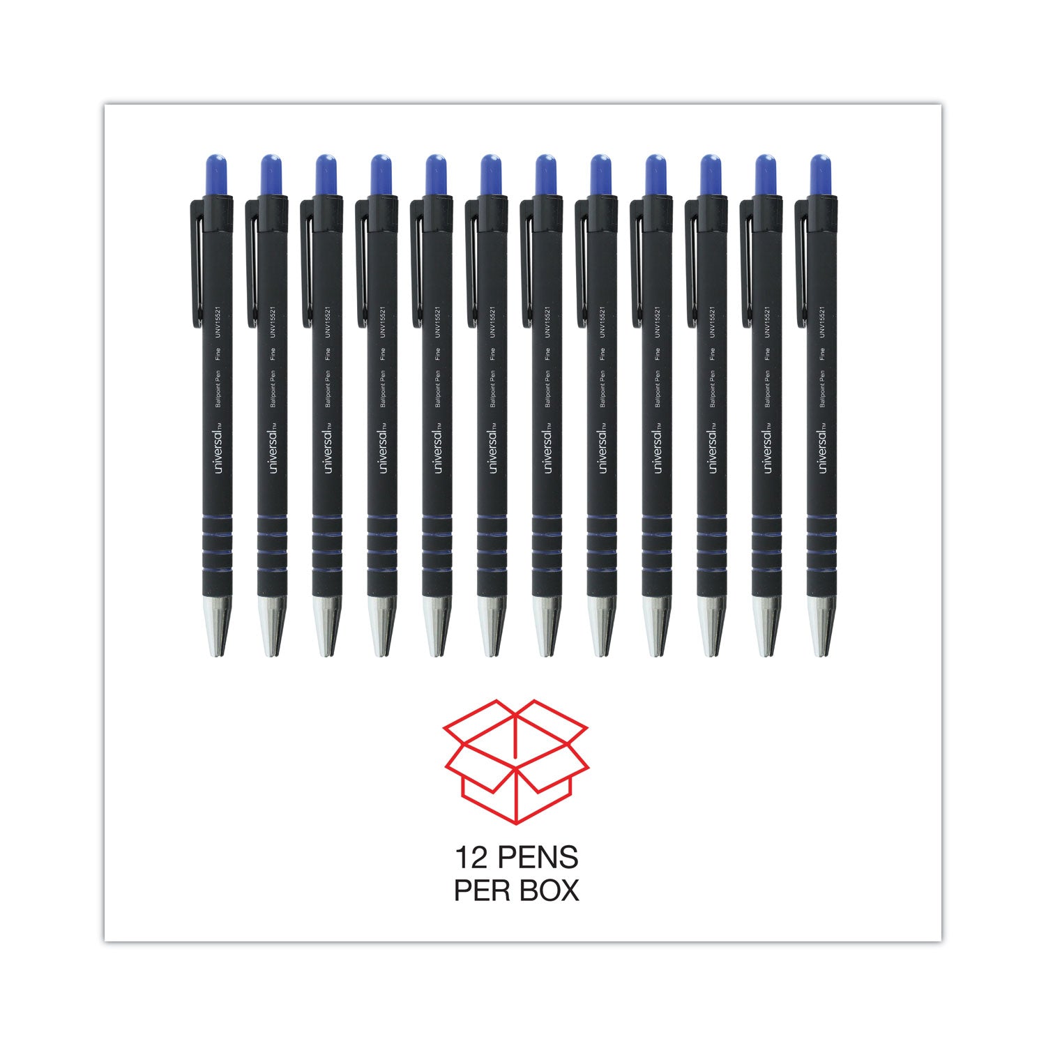 Universal™ Ballpoint Pen, Retractable, Fine 0.7 mm, Blue Ink, Blue Barrel, Dozen