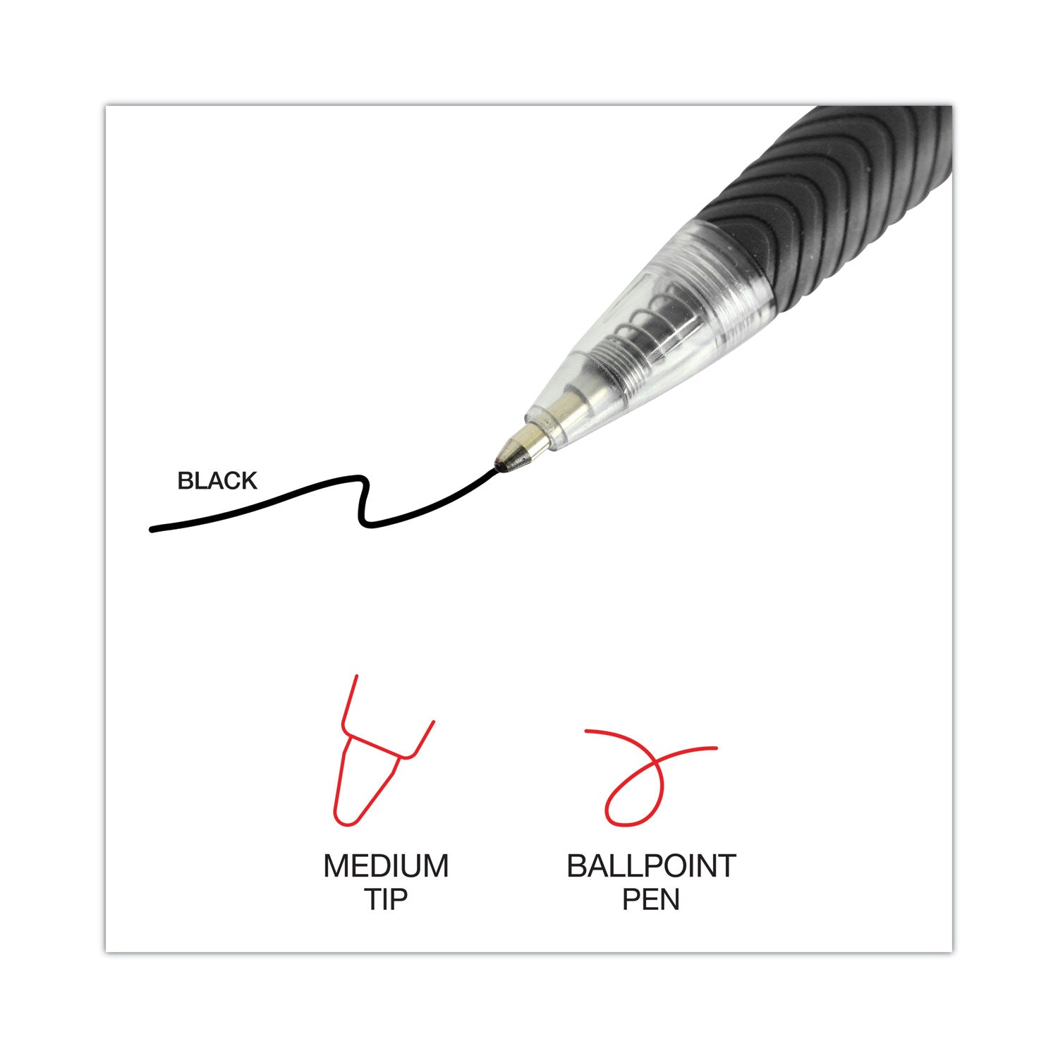 Universal™ Comfort Grip Ballpoint Pen, Retractable, Medium 1 mm, Black Ink, Clear/Black Barrel, Dozen