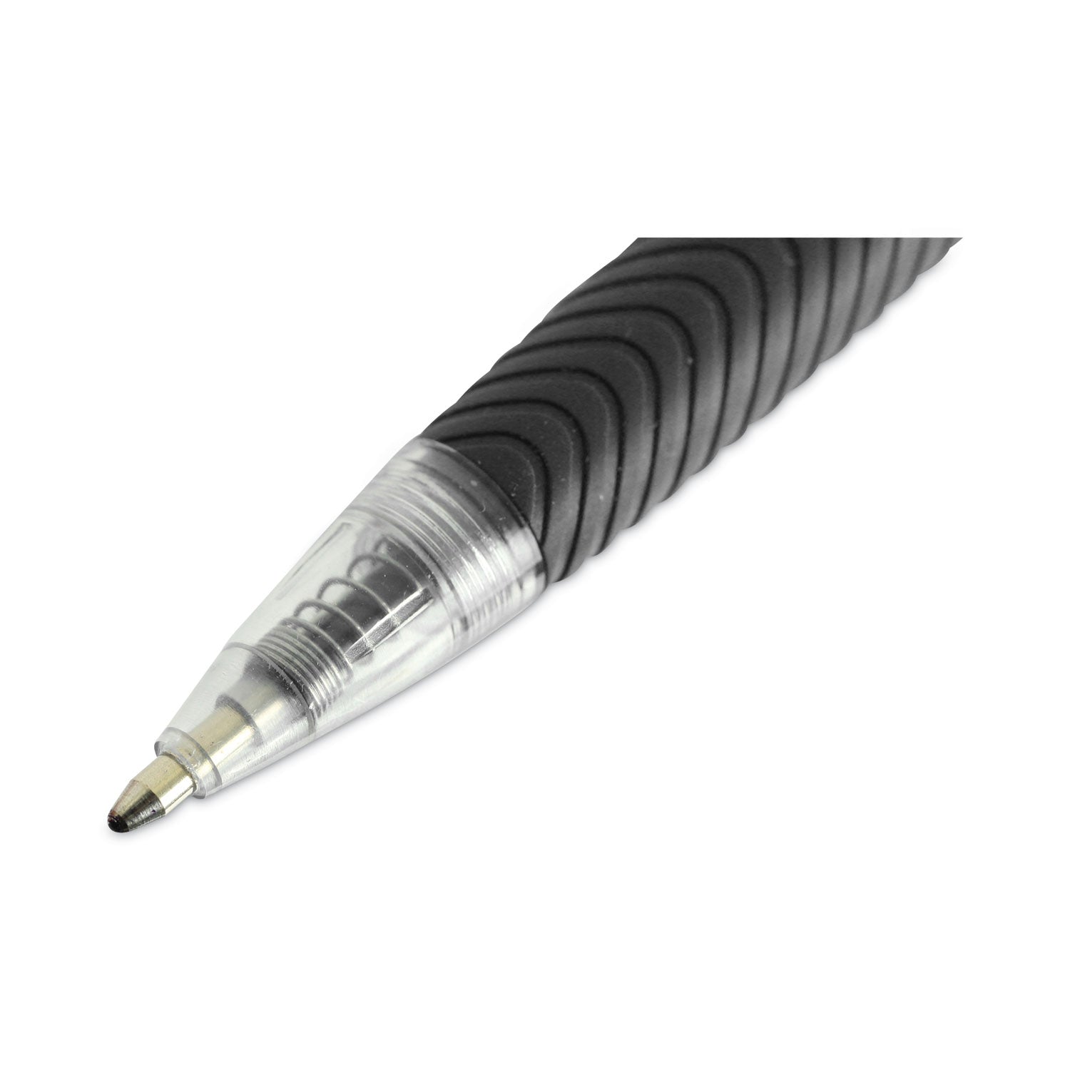 Universal™ Comfort Grip Ballpoint Pen, Retractable, Medium 1 mm, Black Ink, Clear/Black Barrel, Dozen