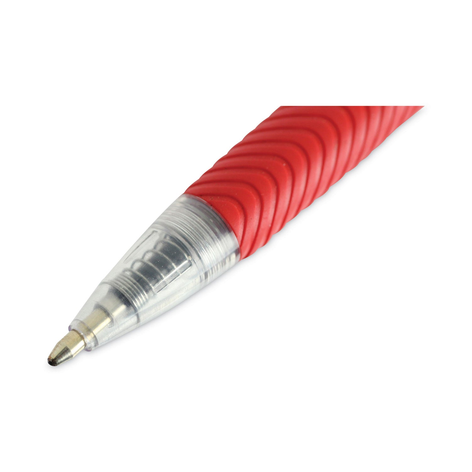 Universal™ Comfort Grip Ballpoint Pen, Retractable, Medium 1 mm, Red Ink, Clear/Red Barrel, Dozen