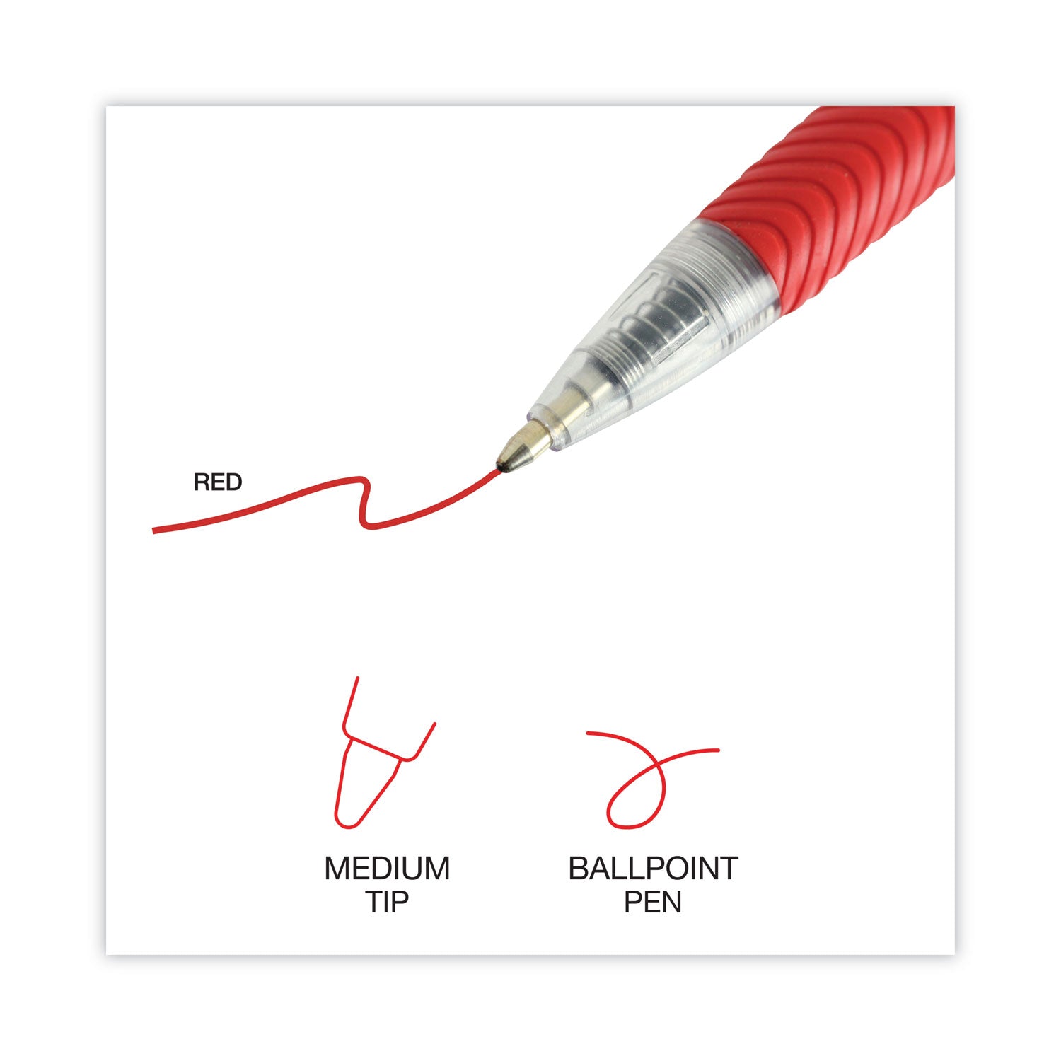 Universal™ Comfort Grip Ballpoint Pen, Retractable, Medium 1 mm, Red Ink, Clear/Red Barrel, Dozen