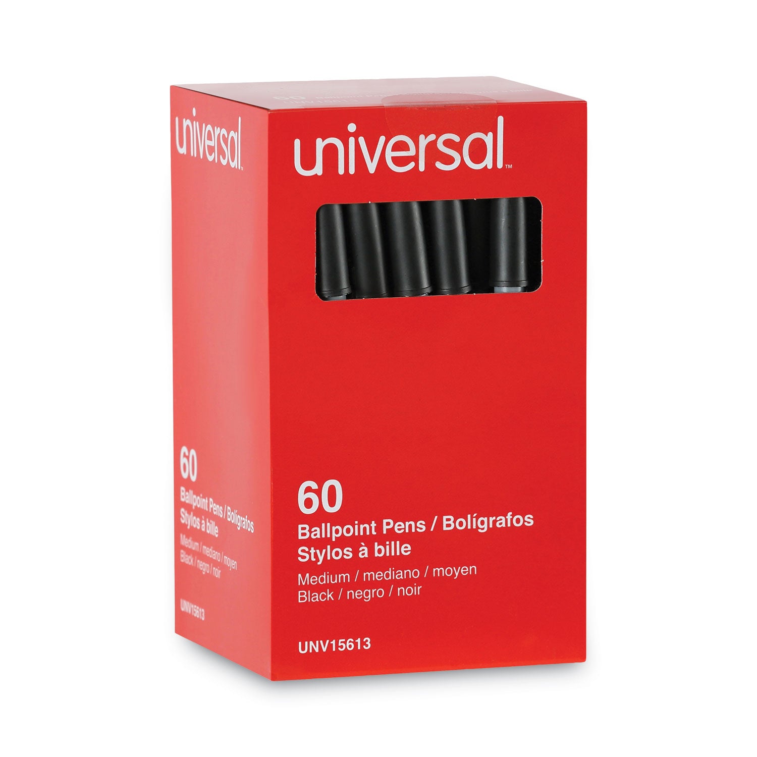 Universal™ Ballpoint Pen Value Pack, Stick, Medium 1 mm, Black Ink, Gray/Black Barrel, 60/Pack