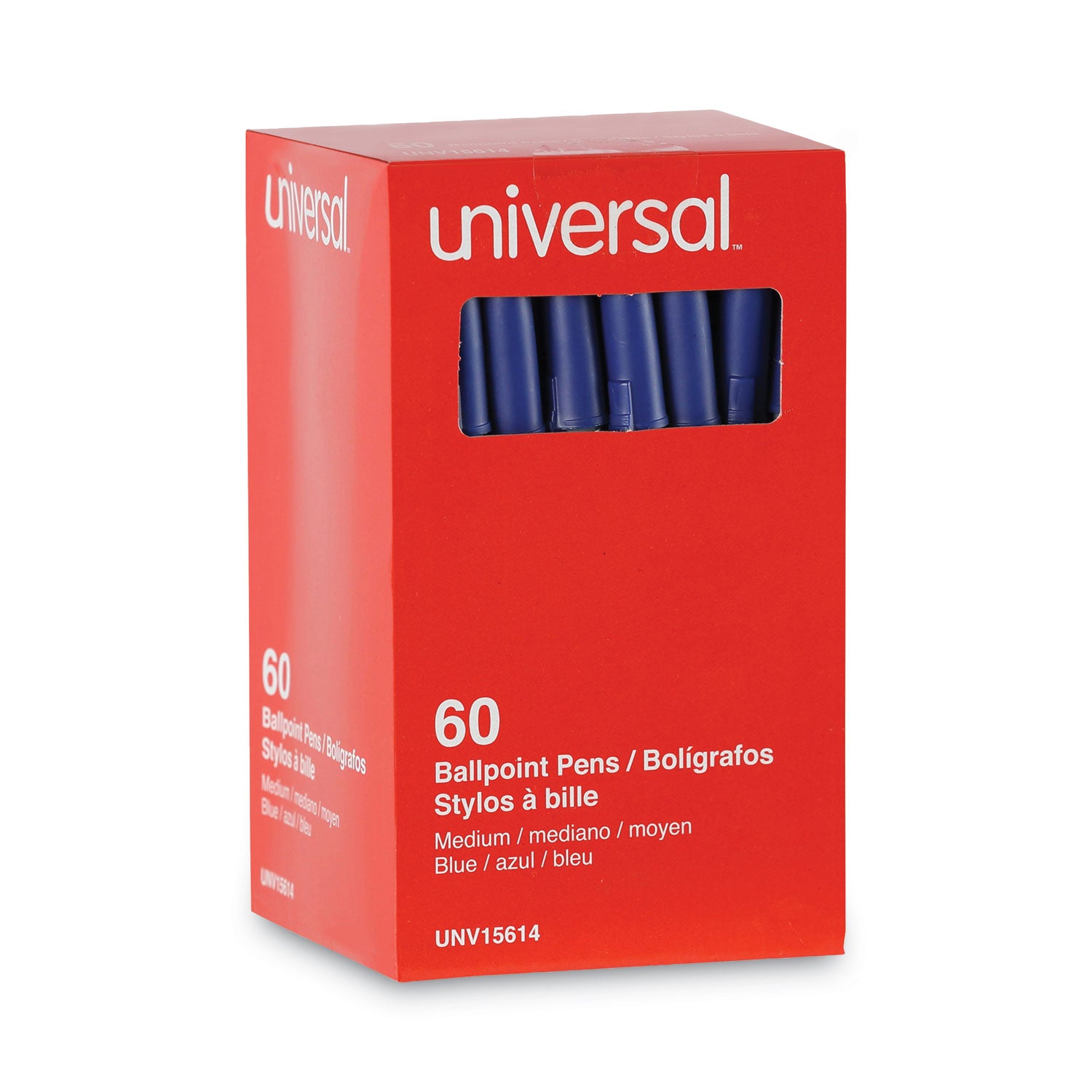 Universal™ Ballpoint Pen Value Pack, Stick, Medium 1 mm, Blue Ink, Gray/Blue Barrel, 60/Pack