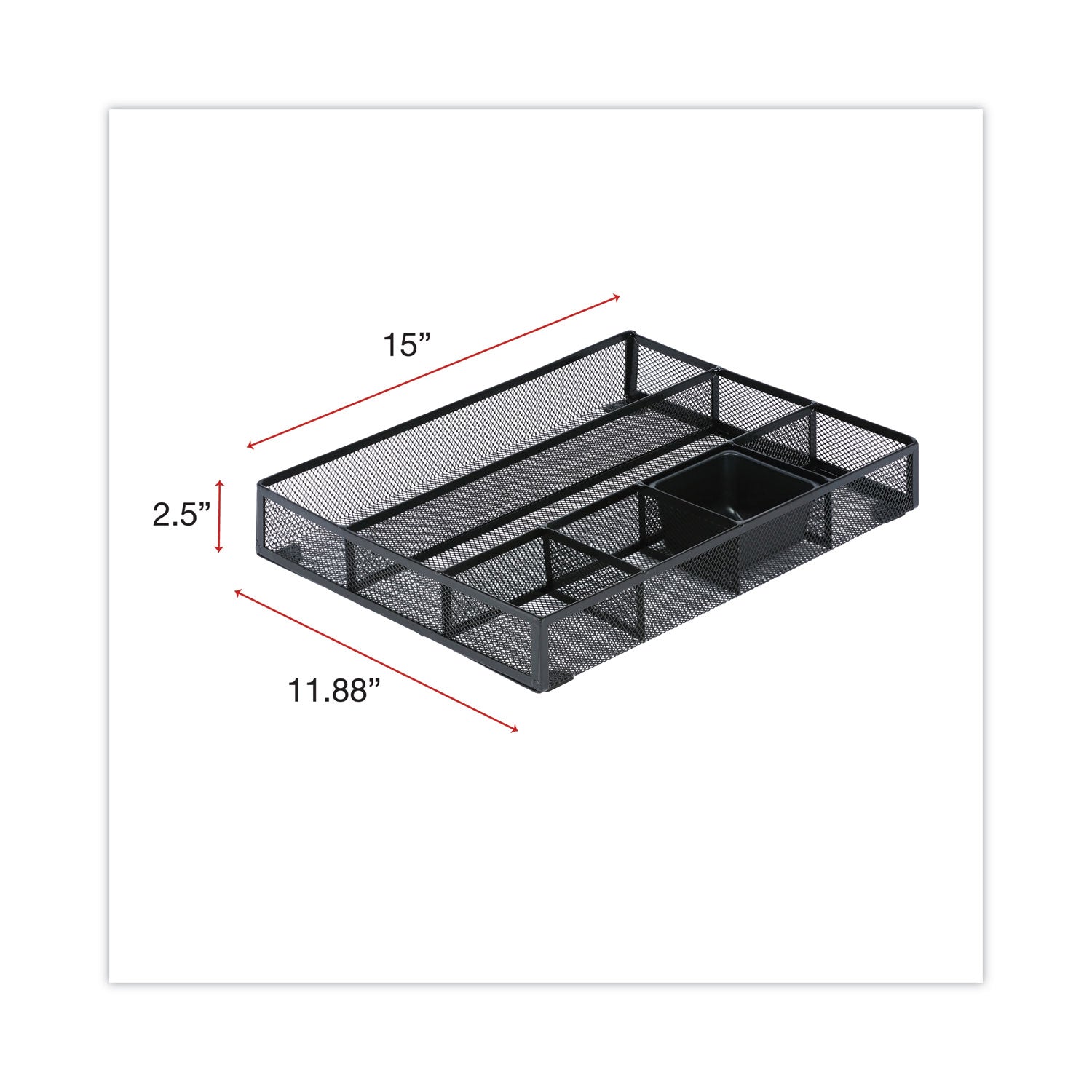 Universal® Metal Mesh Drawer Organizer, Six Compartments, 15 x 11.88 x 2.5, Black