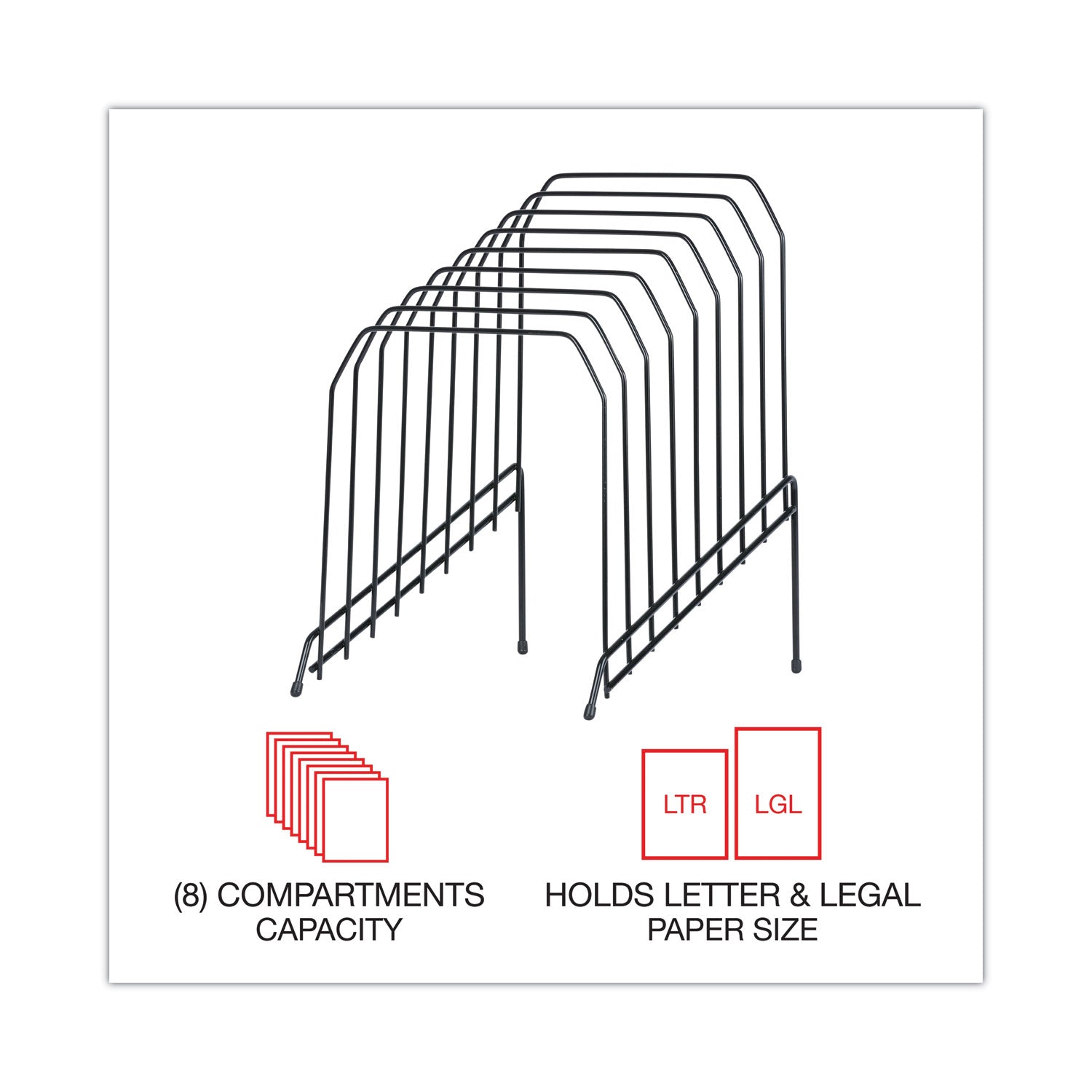 Universal® Wire Tiered File Sorter, 8 Sections, Letter to Legal Size Files, 8" x 10.5" x 12.5", Black