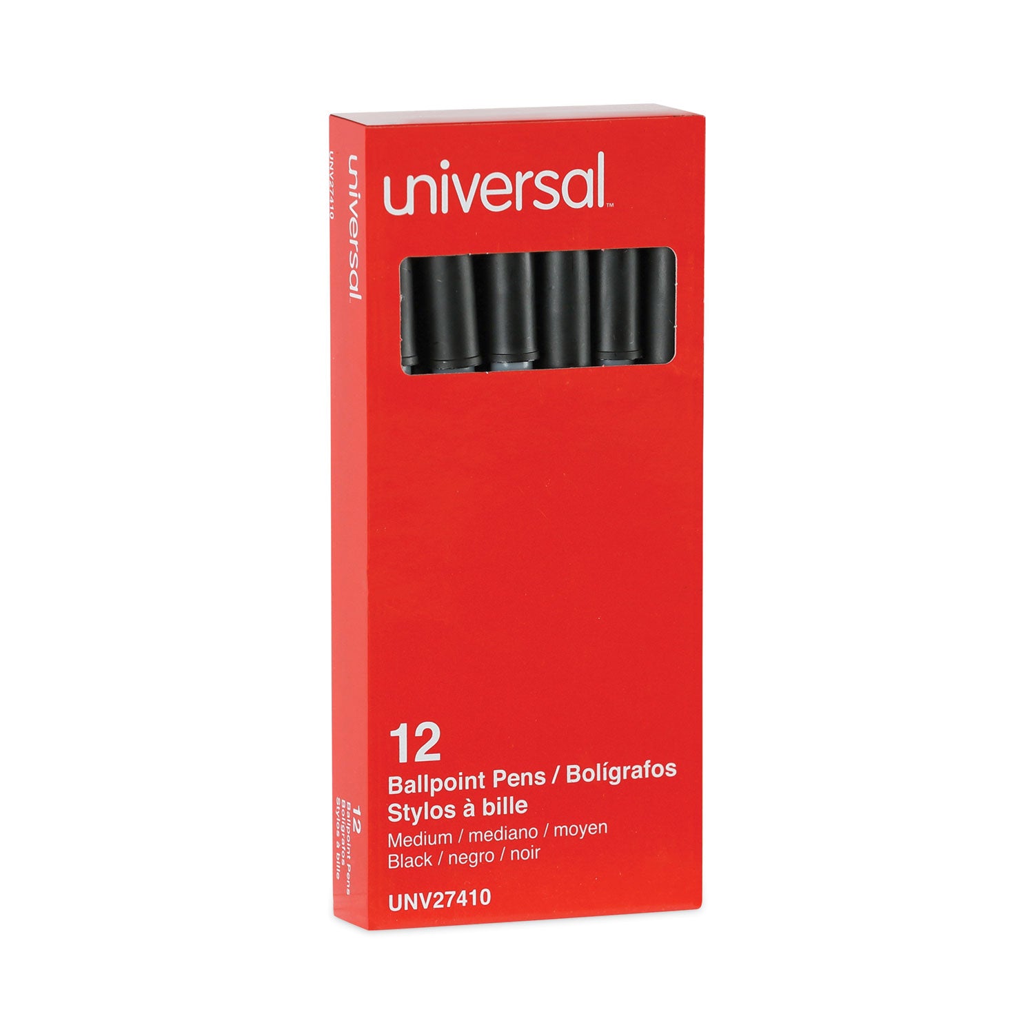 Universal™ Ballpoint Pen, Stick, Medium 1 mm, Black Ink, Gray/Black Barrel, Dozen