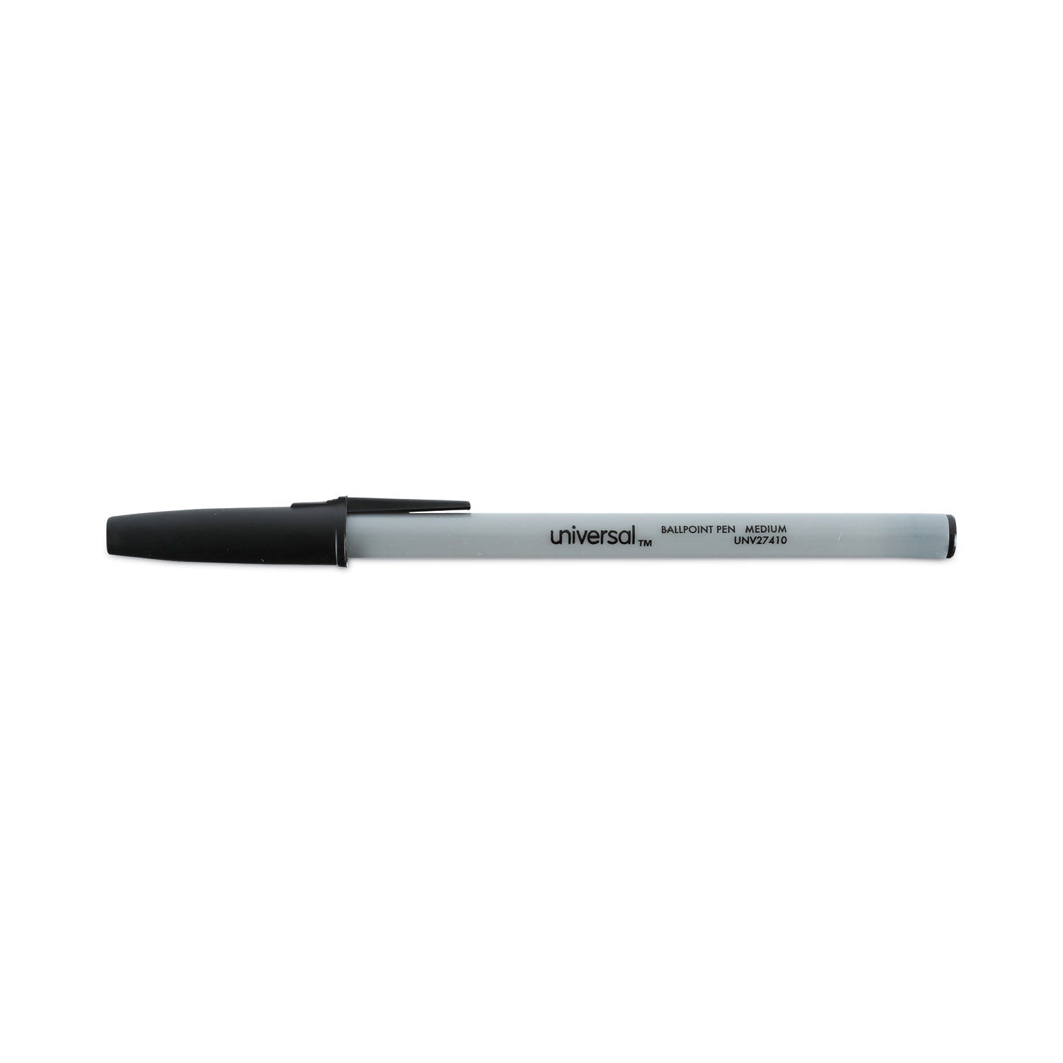 Universal™ Ballpoint Pen, Stick, Medium 1 mm, Black Ink, Gray/Black Barrel, Dozen