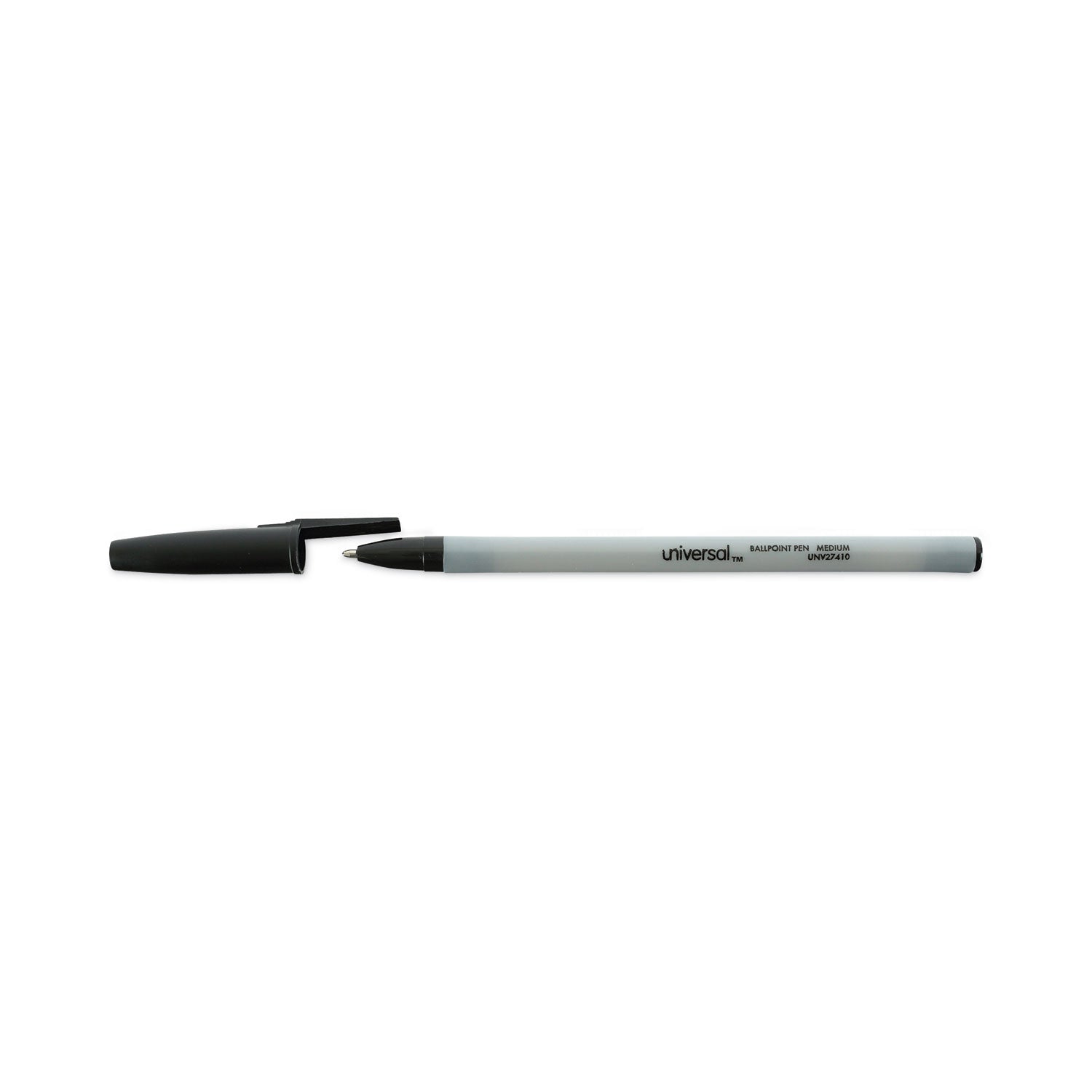 Universal™ Ballpoint Pen, Stick, Medium 1 mm, Black Ink, Gray/Black Barrel, Dozen