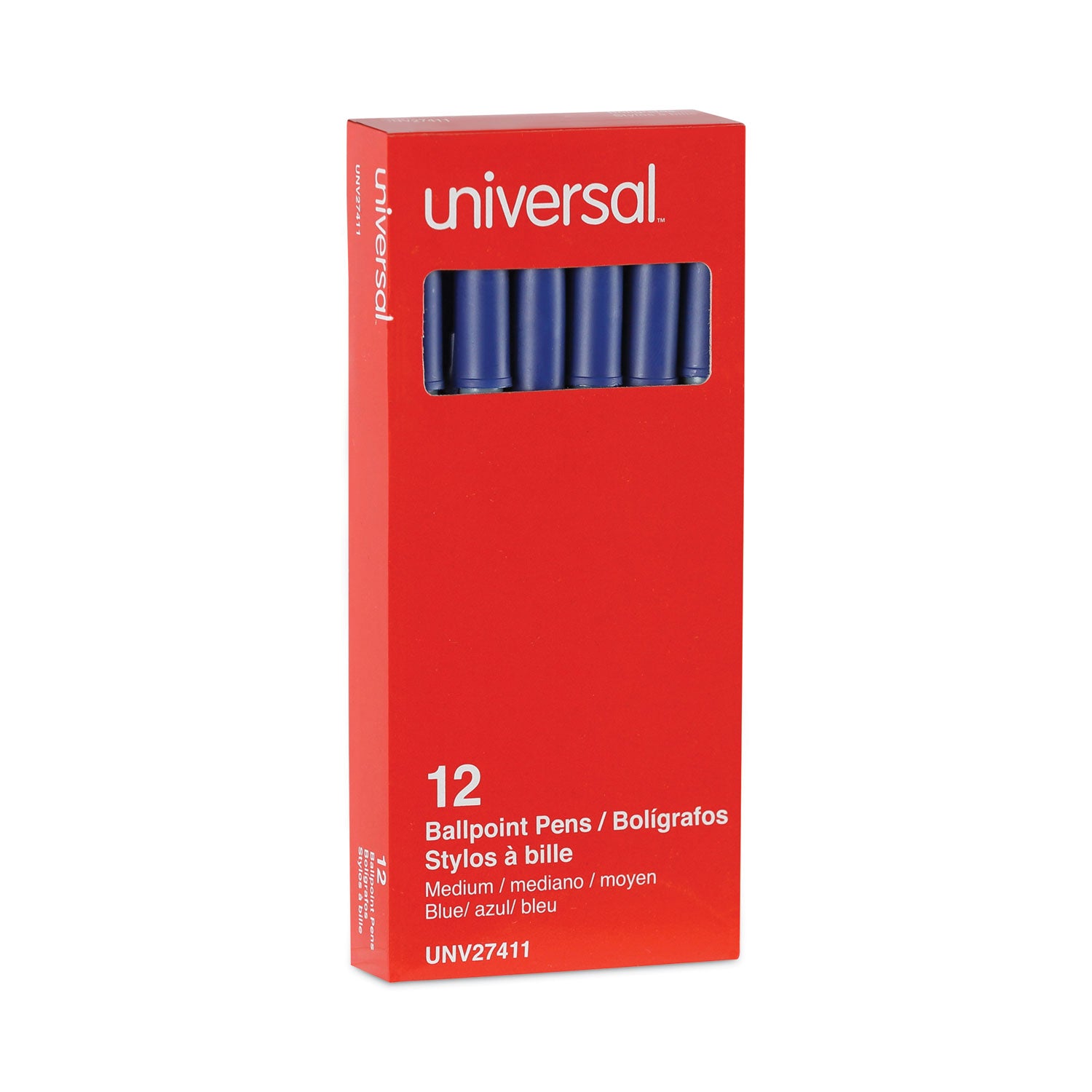 Universal™ Ballpoint Pen, Stick, Medium 1 mm, Blue Ink, Gray/Blue Barrel, Dozen