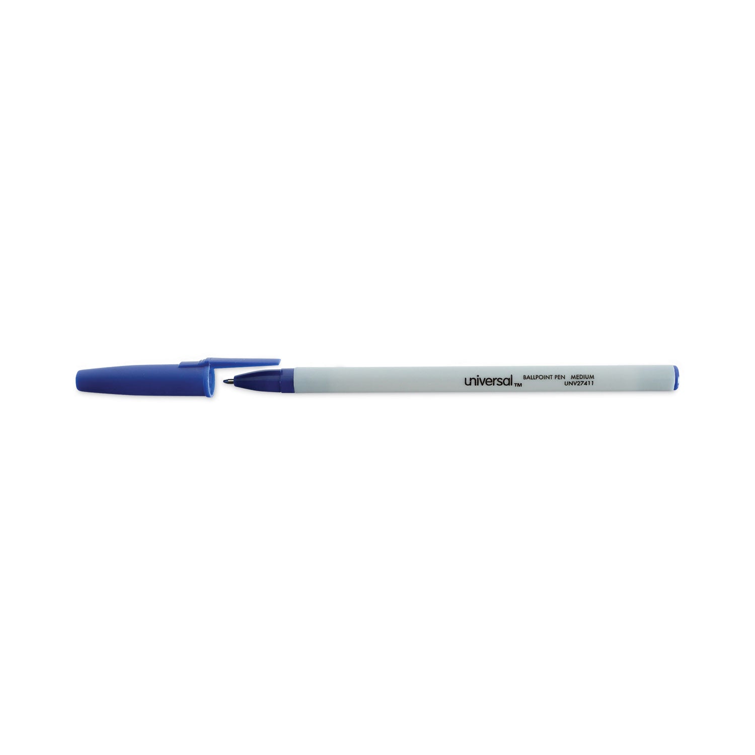 Universal™ Ballpoint Pen, Stick, Medium 1 mm, Blue Ink, Gray/Blue Barrel, Dozen