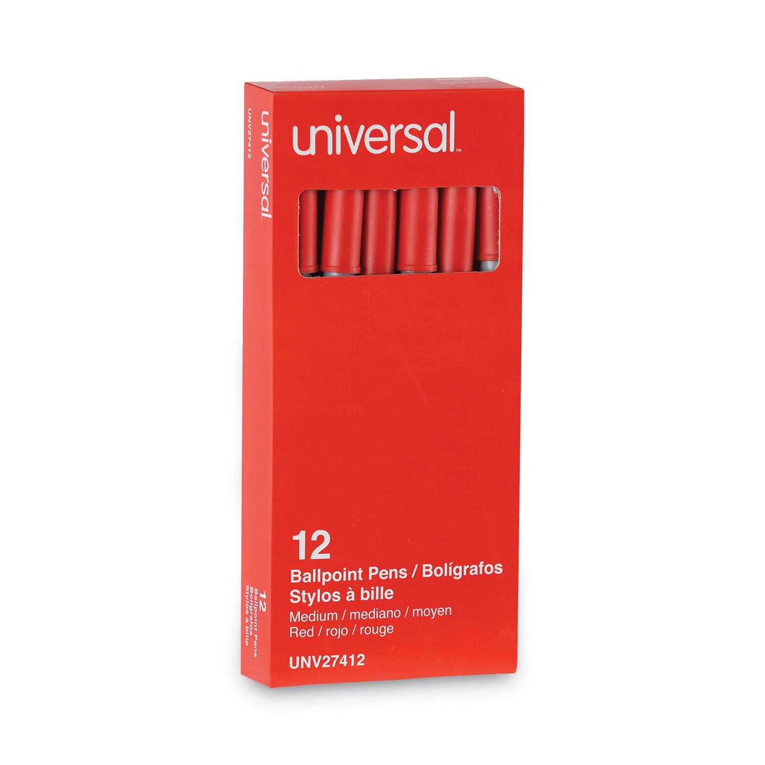 Universal™ Ballpoint Pen, Stick, Medium 1 mm, Red Ink, Gray/Red Barrel, Dozen