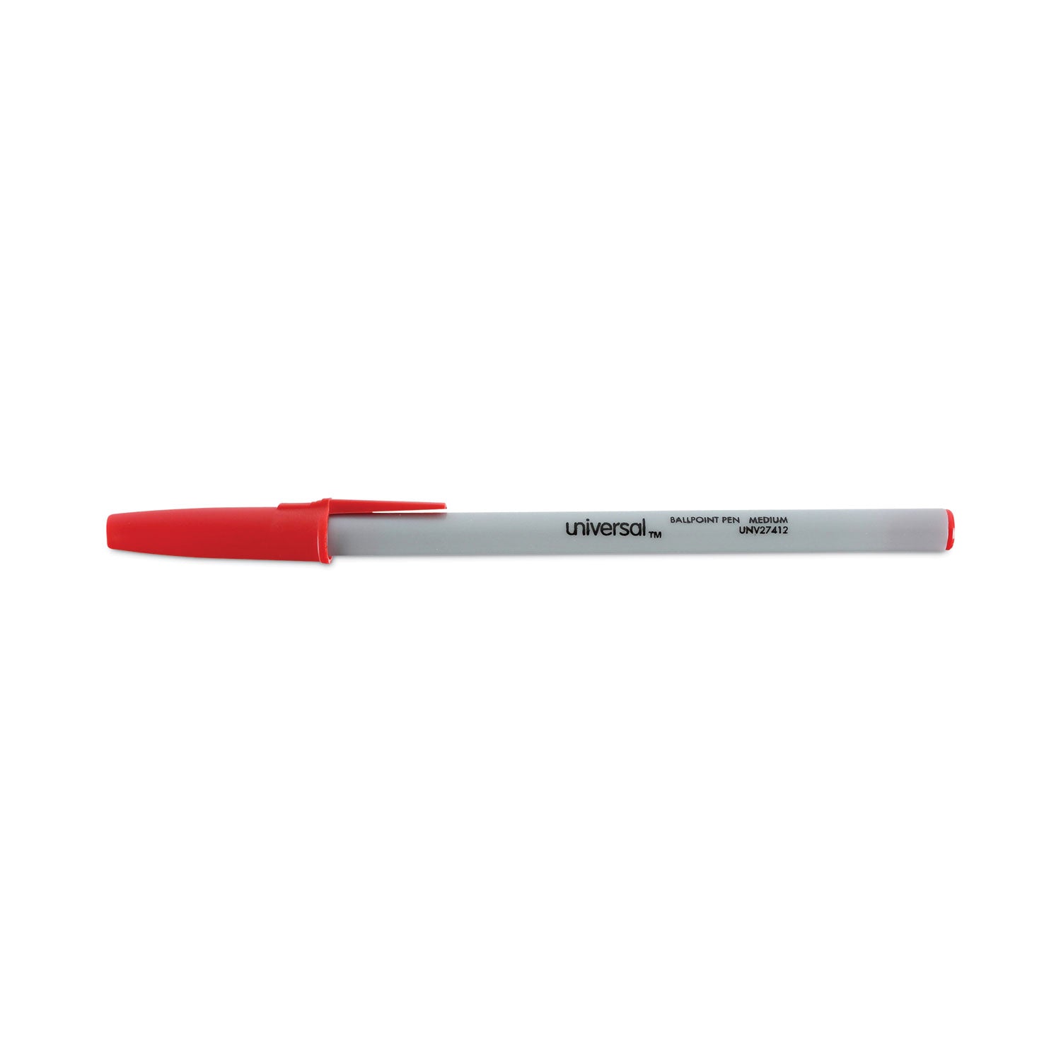 Universal™ Ballpoint Pen, Stick, Medium 1 mm, Red Ink, Gray/Red Barrel, Dozen