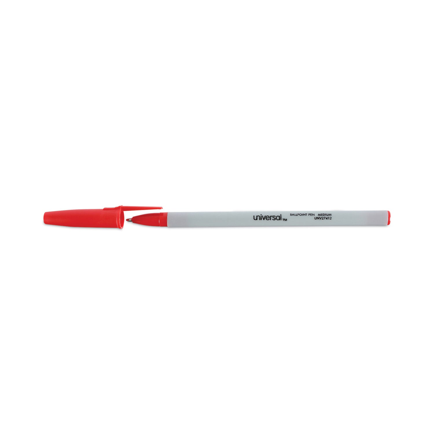 Universal™ Ballpoint Pen, Stick, Medium 1 mm, Red Ink, Gray/Red Barrel, Dozen