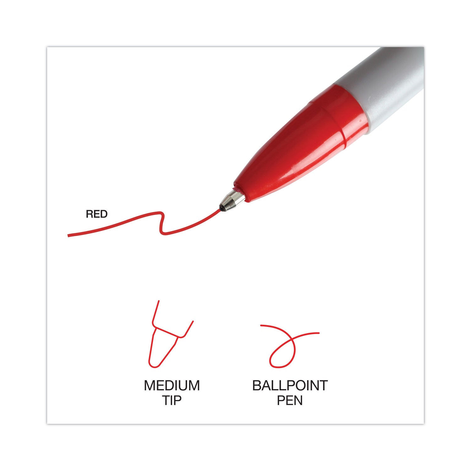 Universal™ Ballpoint Pen, Stick, Medium 1 mm, Red Ink, Gray/Red Barrel, Dozen