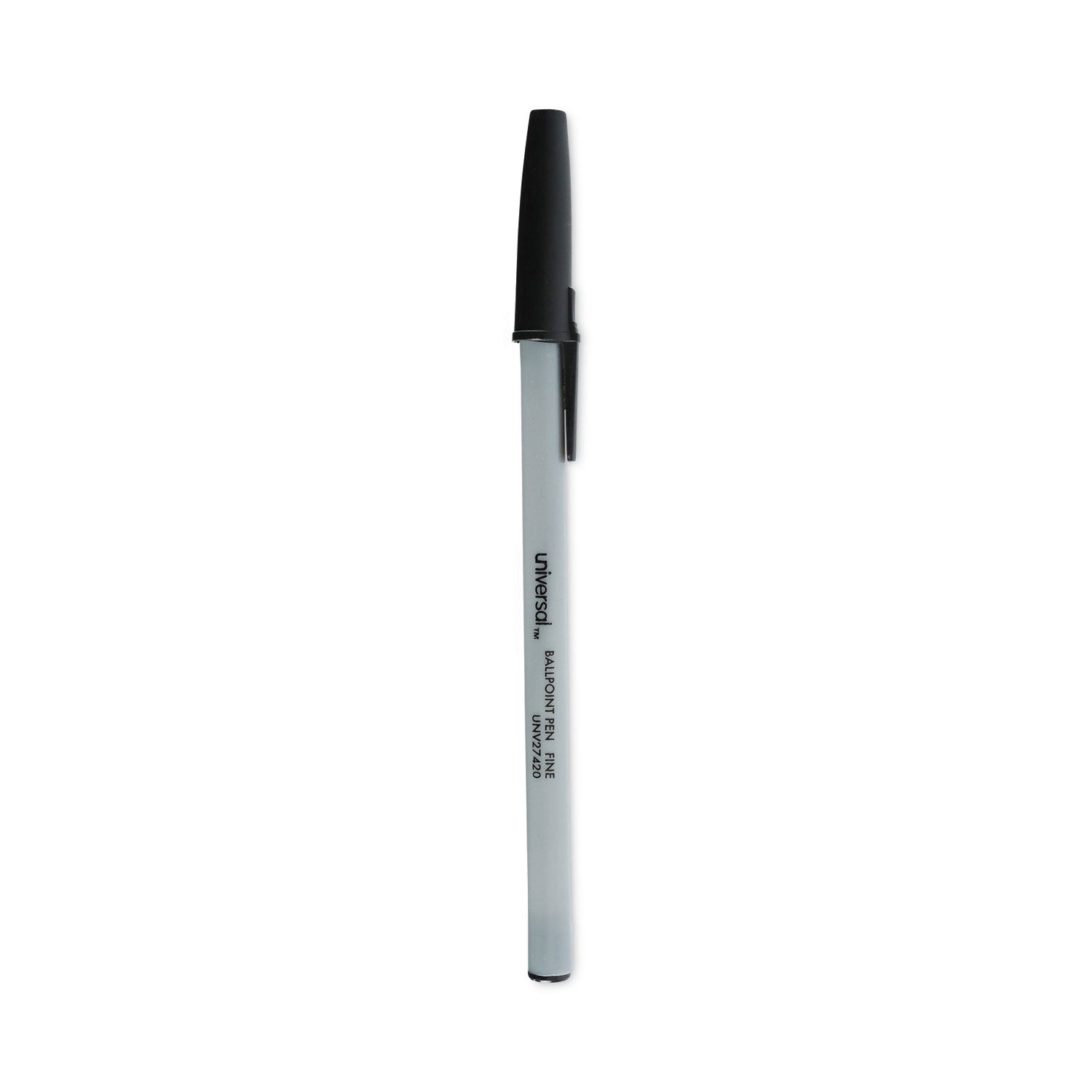 Ballpoint Pen, Stick, Fine 0.7 mm, Black Ink, Gray/Black Barrel, Dozen