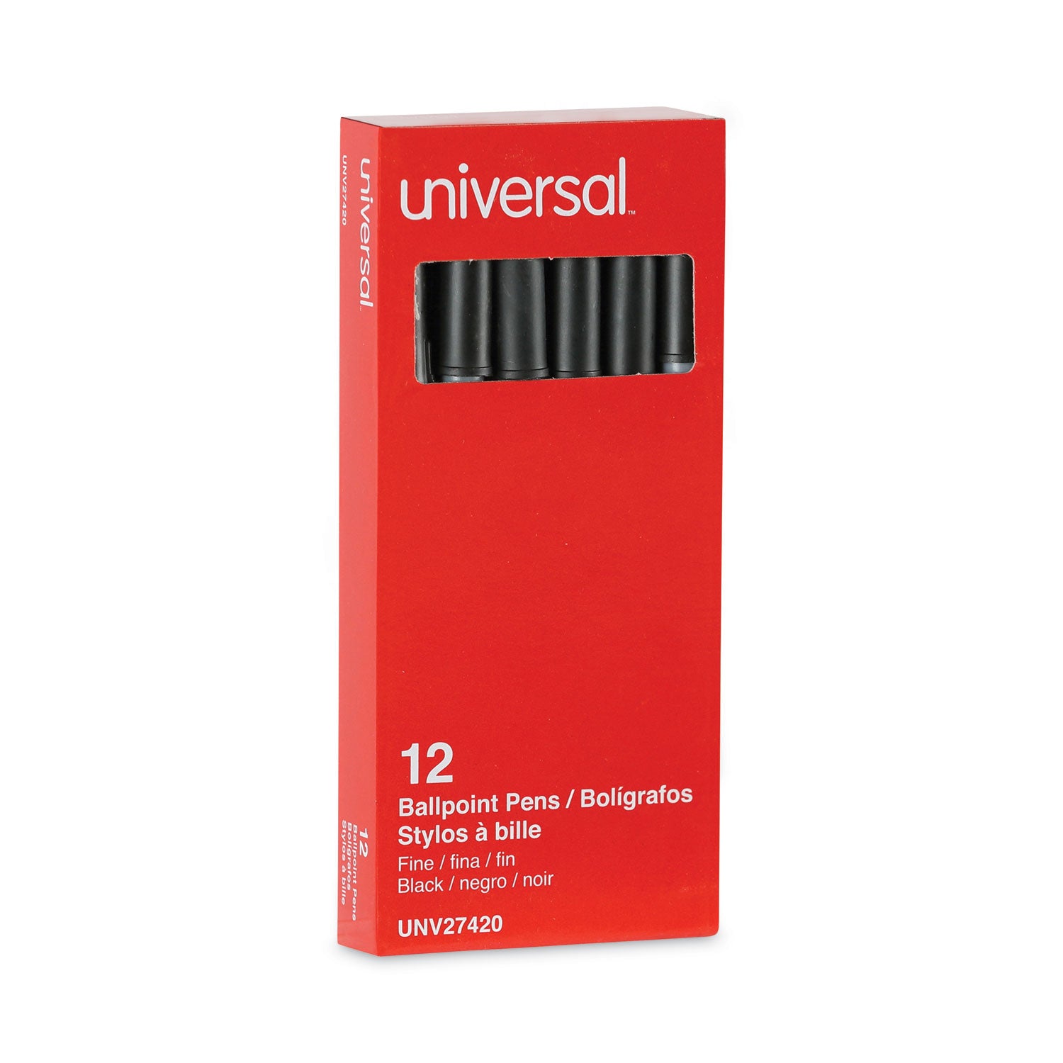 Universal™ Ballpoint Pen, Stick, Fine 0.7 mm, Black Ink, Gray/Black Barrel, Dozen