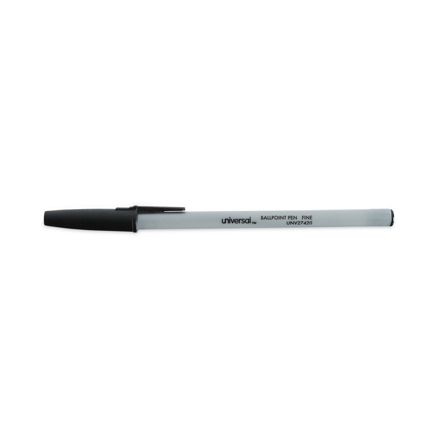 Universal™ Ballpoint Pen, Stick, Fine 0.7 mm, Black Ink, Gray/Black Barrel, Dozen