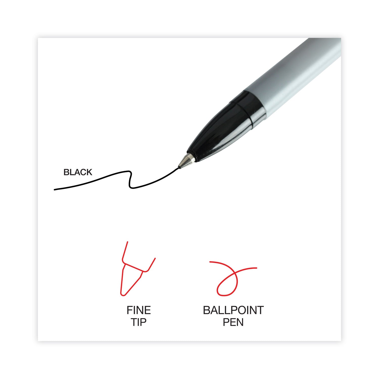 Universal™ Ballpoint Pen, Stick, Fine 0.7 mm, Black Ink, Gray/Black Barrel, Dozen