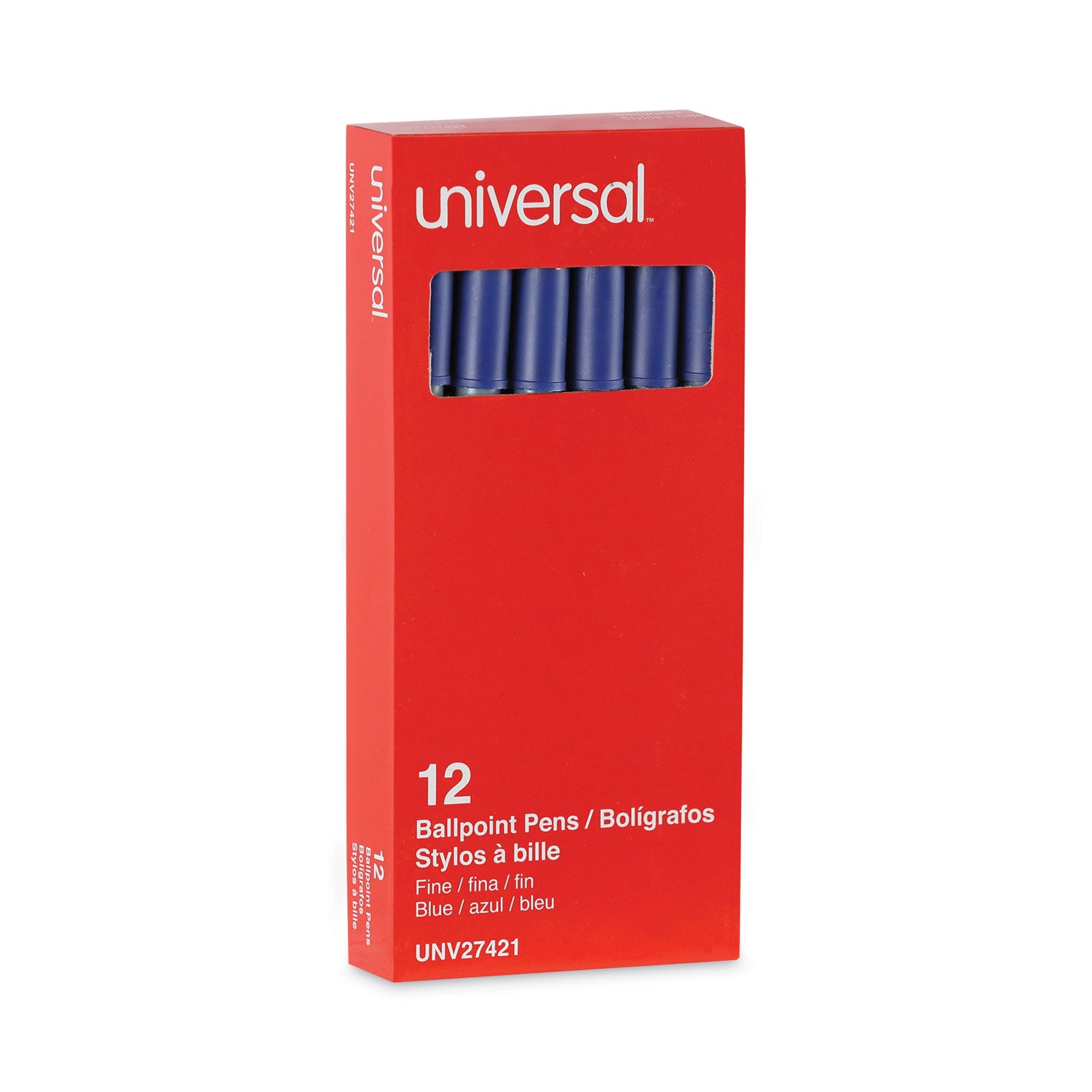 Universal™ Ballpoint Pen, Stick, Fine 0.7 mm, Blue Ink, Gray/Blue Barrel, Dozen