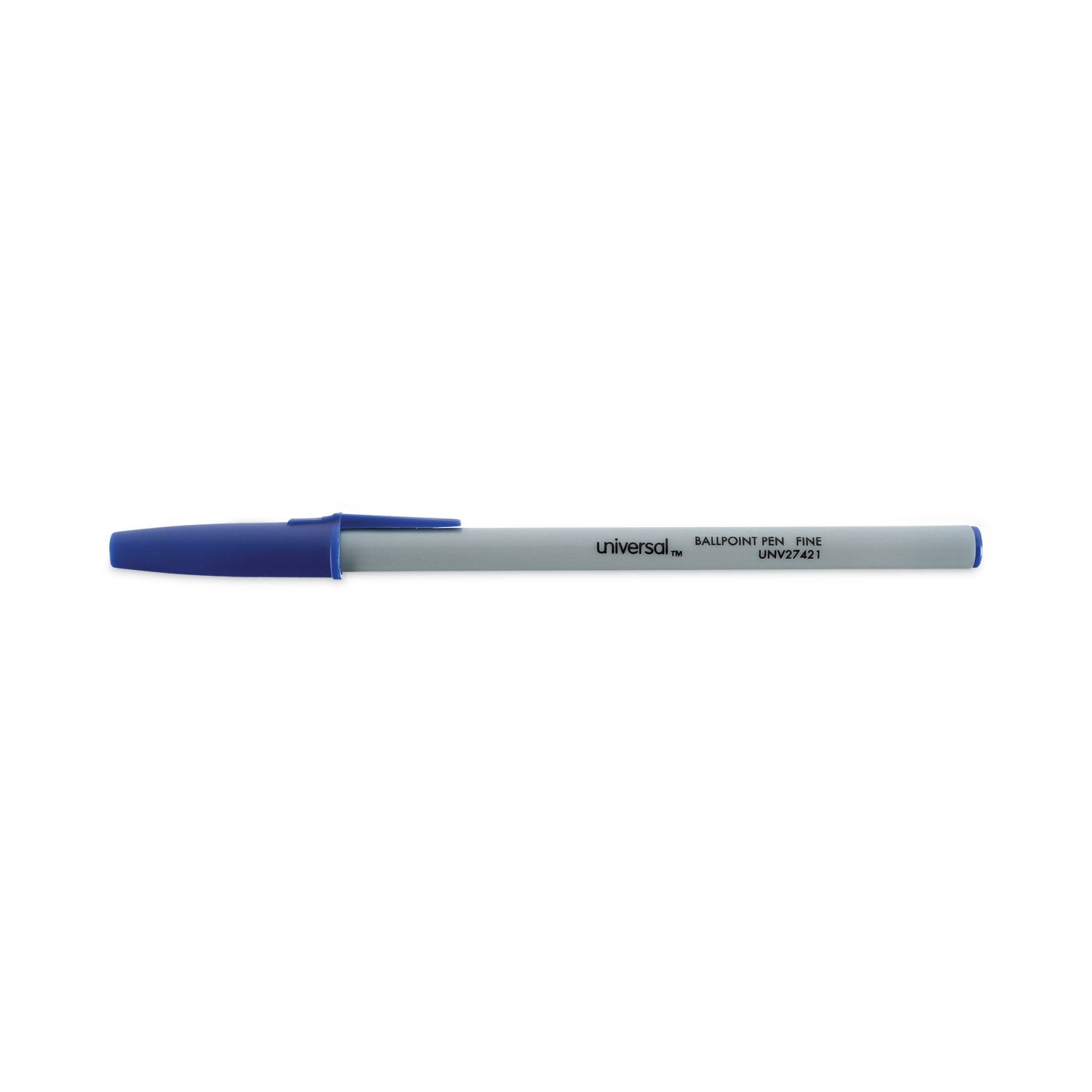 Universal™ Ballpoint Pen, Stick, Fine 0.7 mm, Blue Ink, Gray/Blue Barrel, Dozen